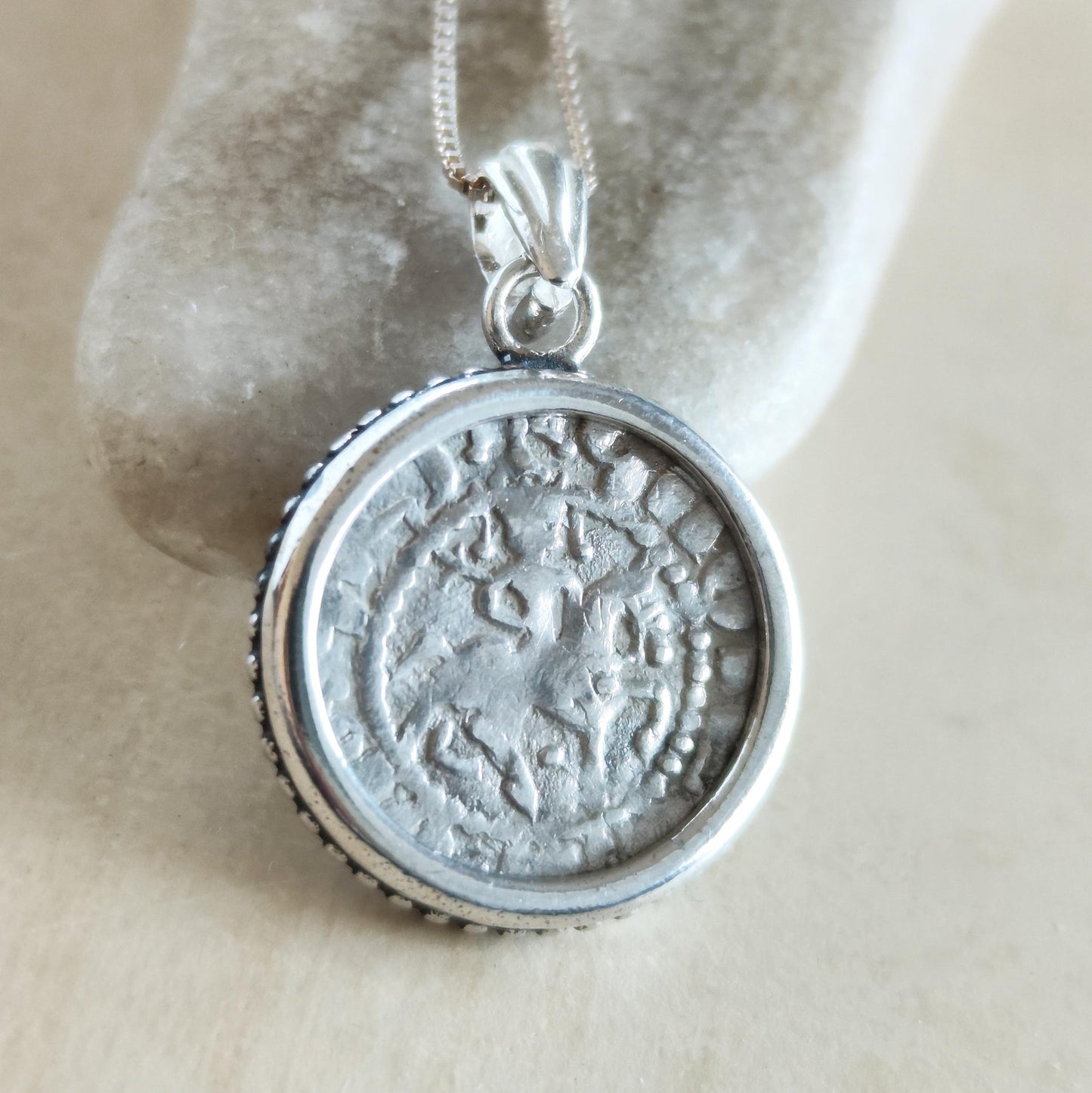 Authentic Medieval Silver Coin necklace, Horse Lion Crusader Jewelry, Christian Knights Cross Pendant