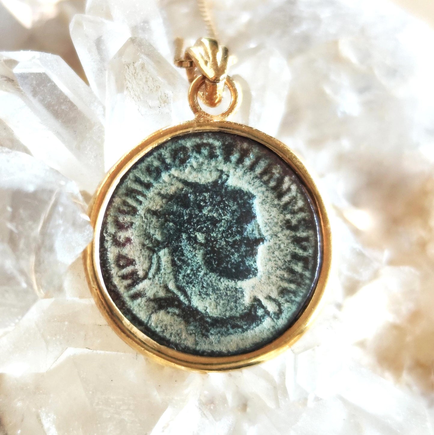 Certified Antique Roman Coin Necklace, Genuine Emperor Diocletian Gold Plated medallion, Women Unisex Ancient Coin Jewelry, vintage Necklace