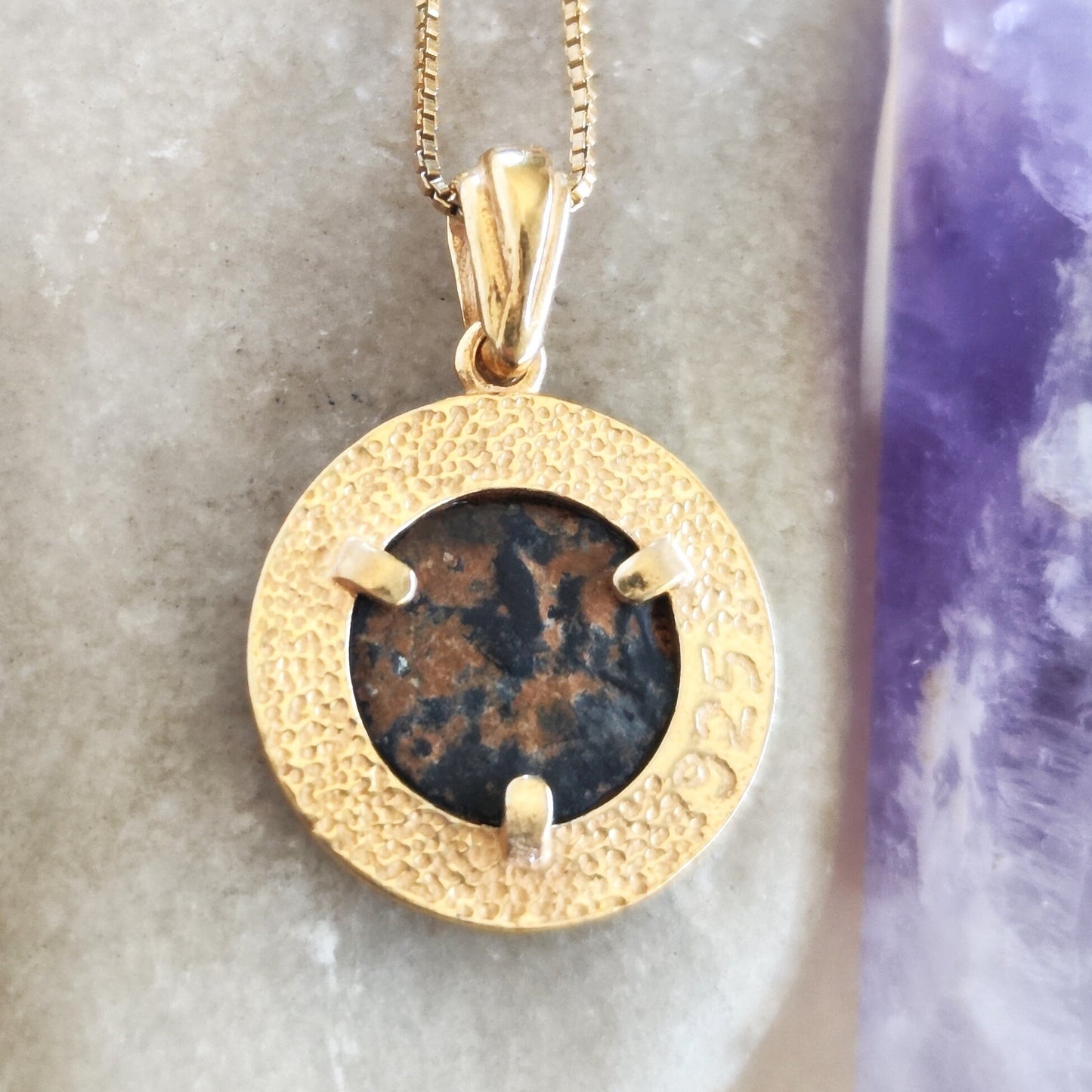 Widow's Mite Coin Gold Plated Pendant, Ancient Biblical Coin Necklace, Flower Nature Jewelry, Christian Gift Idea, Antique Vintage Style