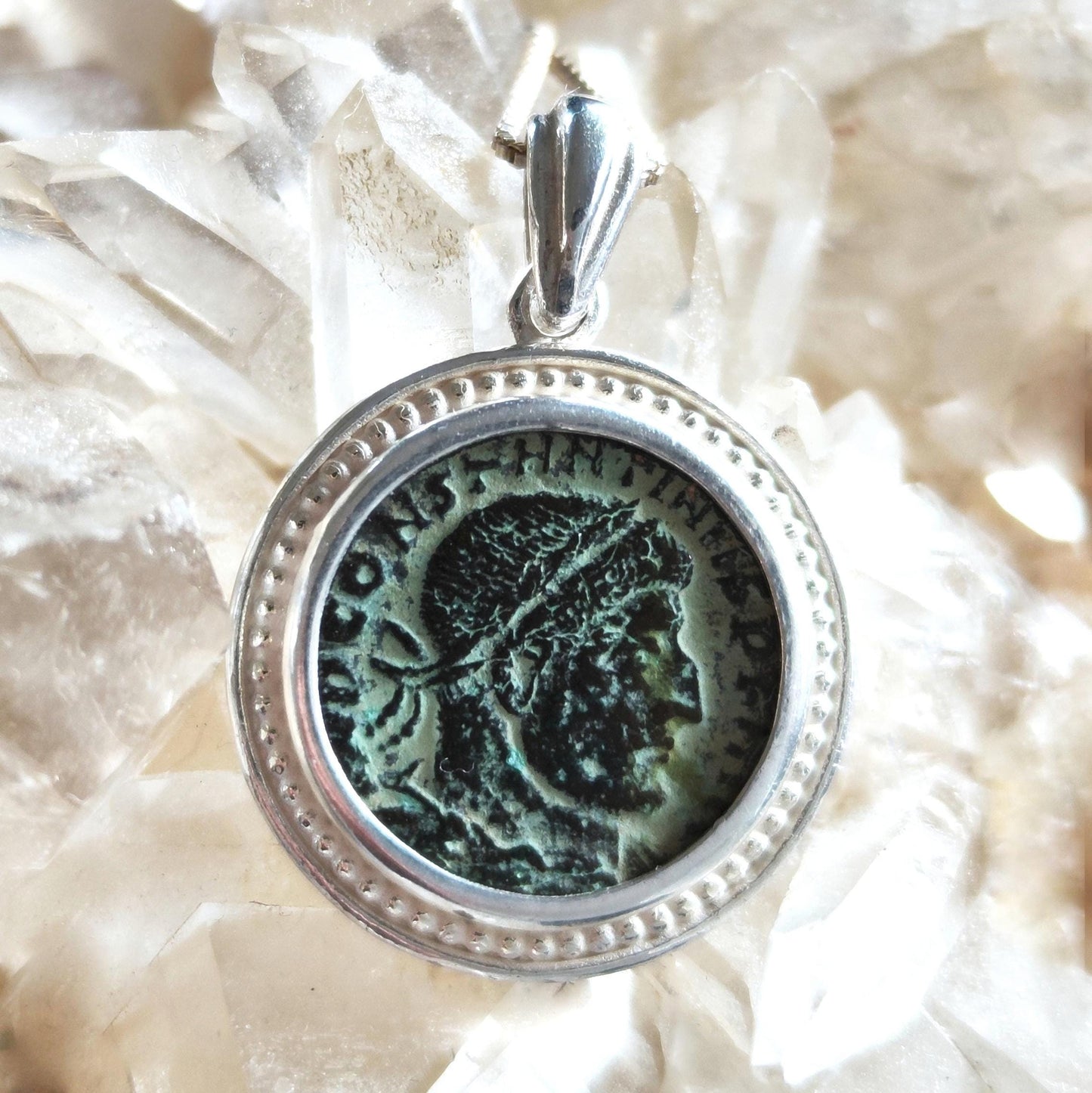 Roman Constantine the Great coin silver necklace, real ancient certified bronze coin pendant, men unisex gift idea, Antique vintage jewelry