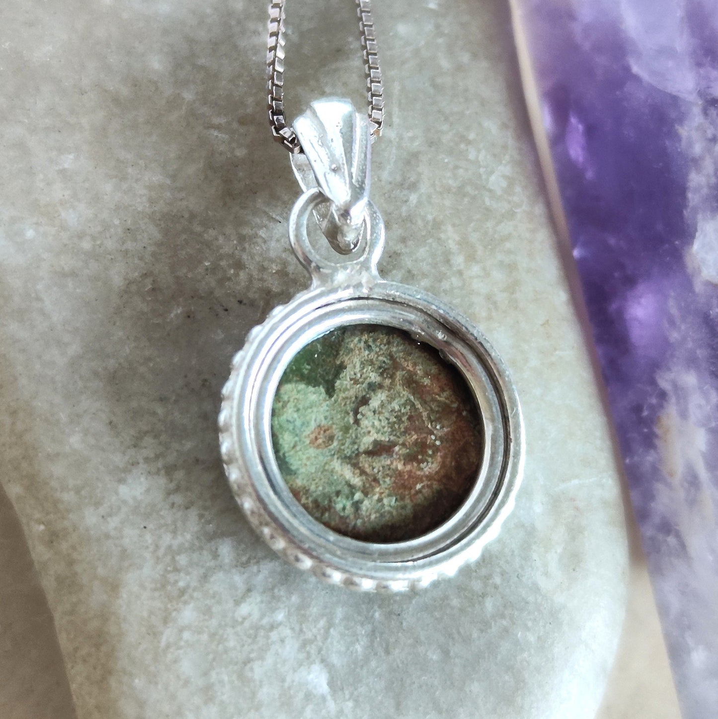 Mark 12:41 Biblical Coin Jewelry, Genuine widow mite pendant, Ancient Judea bronze coin, Christian Jesus coin necklace, Unisex Silver charm