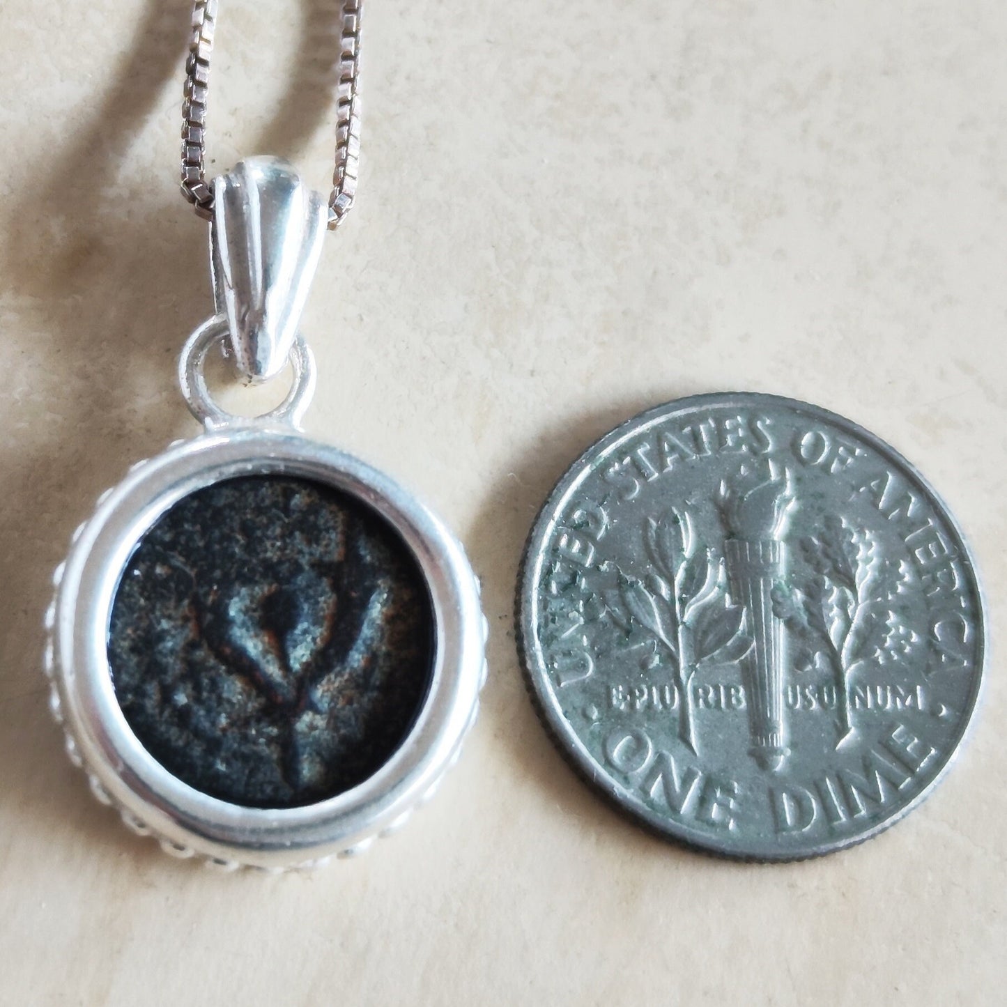 Genuine Antique widow's mite coin necklace, Hasmonean Judea Bronze Cornucopia Horns of Plenty Prutah Pendant, Ancient Coin Men Women Jewelry