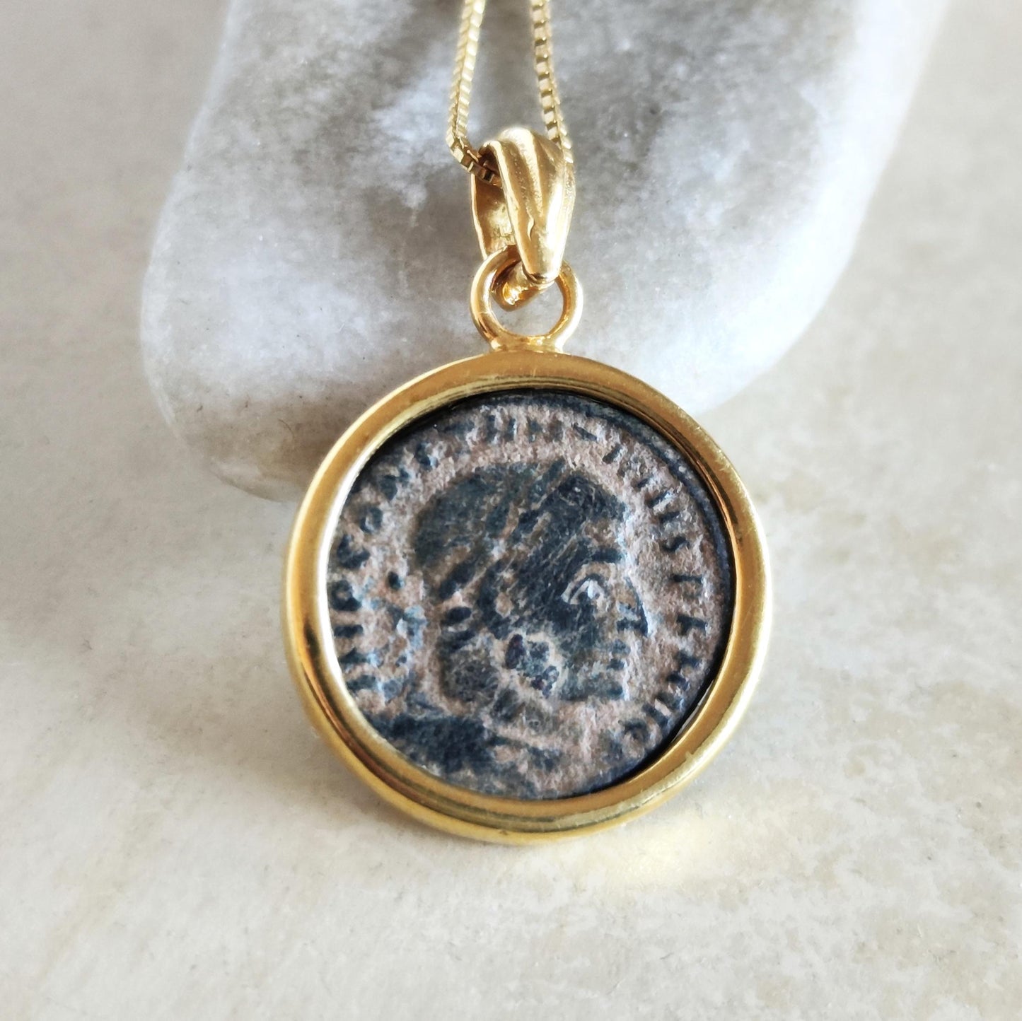 Authentic Certified Roman coin necklace, Antique Emperor Constantine the Great Gold Plated medallion, Vintage coin Pendant, unisex gift idea