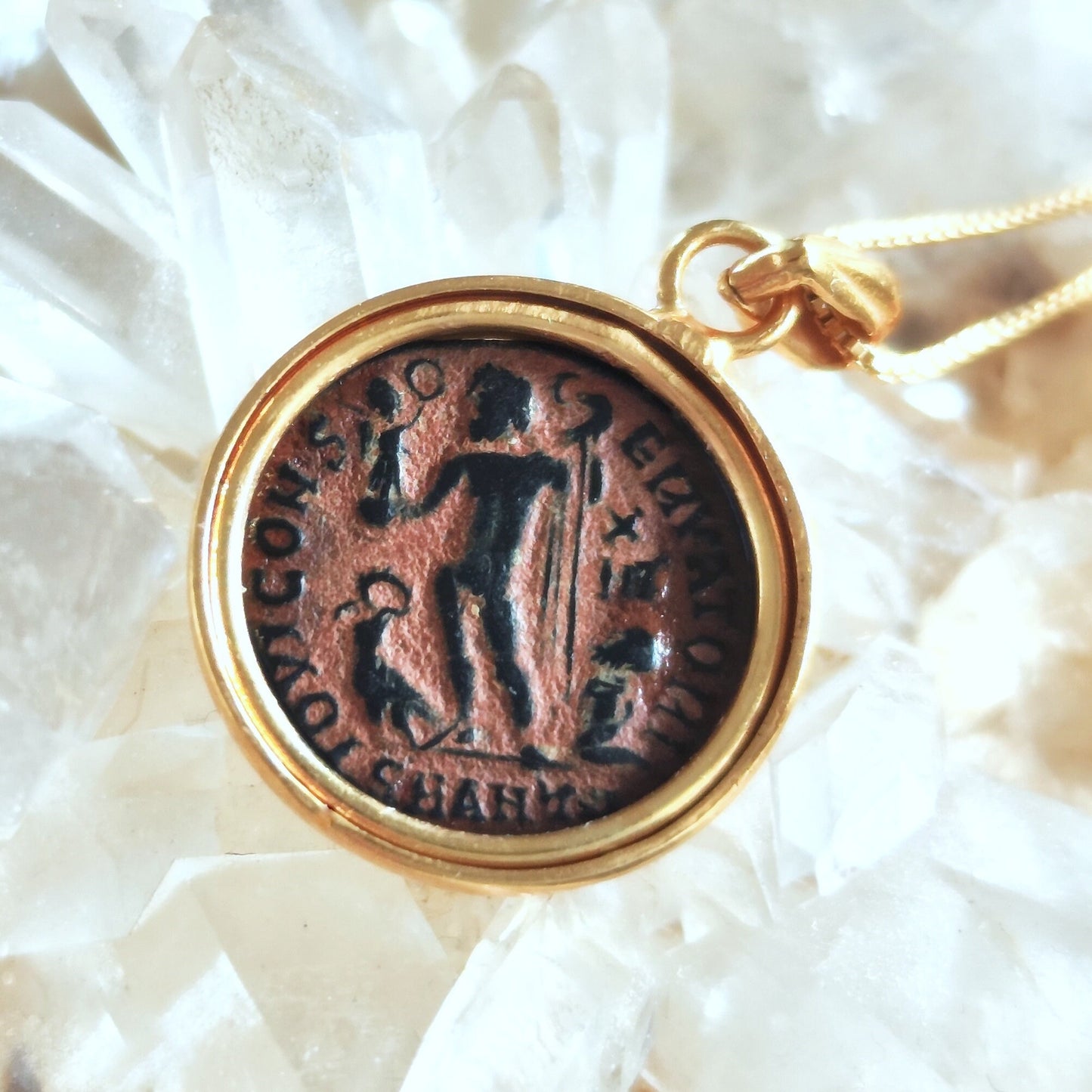Certified Antique Roman Coin Necklace, Genuine Emperor Licinius Gold Plated medallion, Women Unisex Ancient Coin Jewelry, vintage Necklace