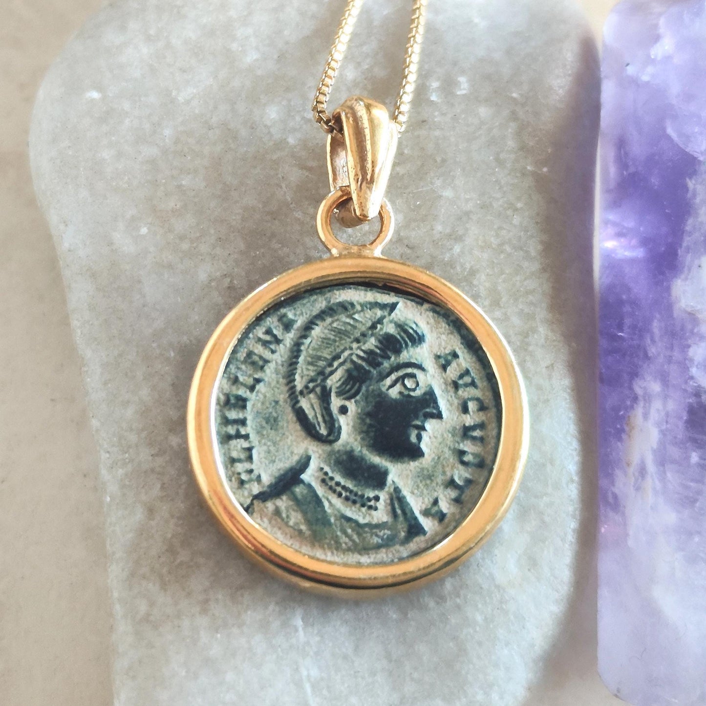 Real Ancient St. Helena Coin Necklace, Roman Christian Medallion, Mother of Constantine The Great Pendant, Saint Helen Gift for Women
