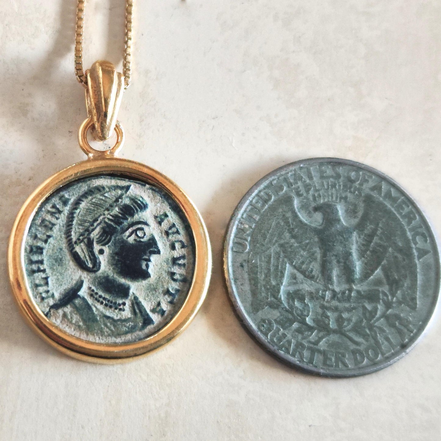 Real Ancient St. Helena Coin Necklace, Roman Christian Medallion, Mother of Constantine The Great Pendant, Saint Helen Gift for Women