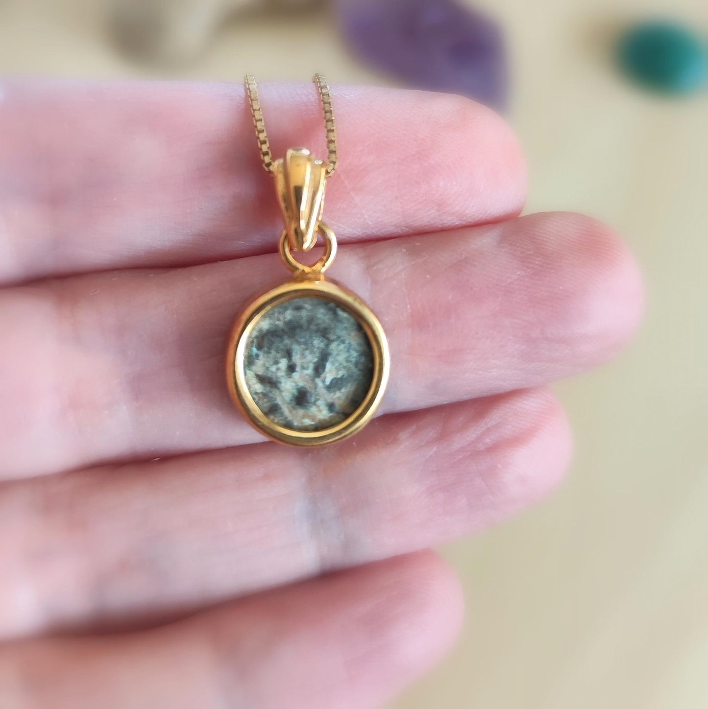 Mark 12:41 Widow's Mite Biblical Coin Necklace, Genuine Antique Christian Coin Gold Plated Minimalist Small Pendant