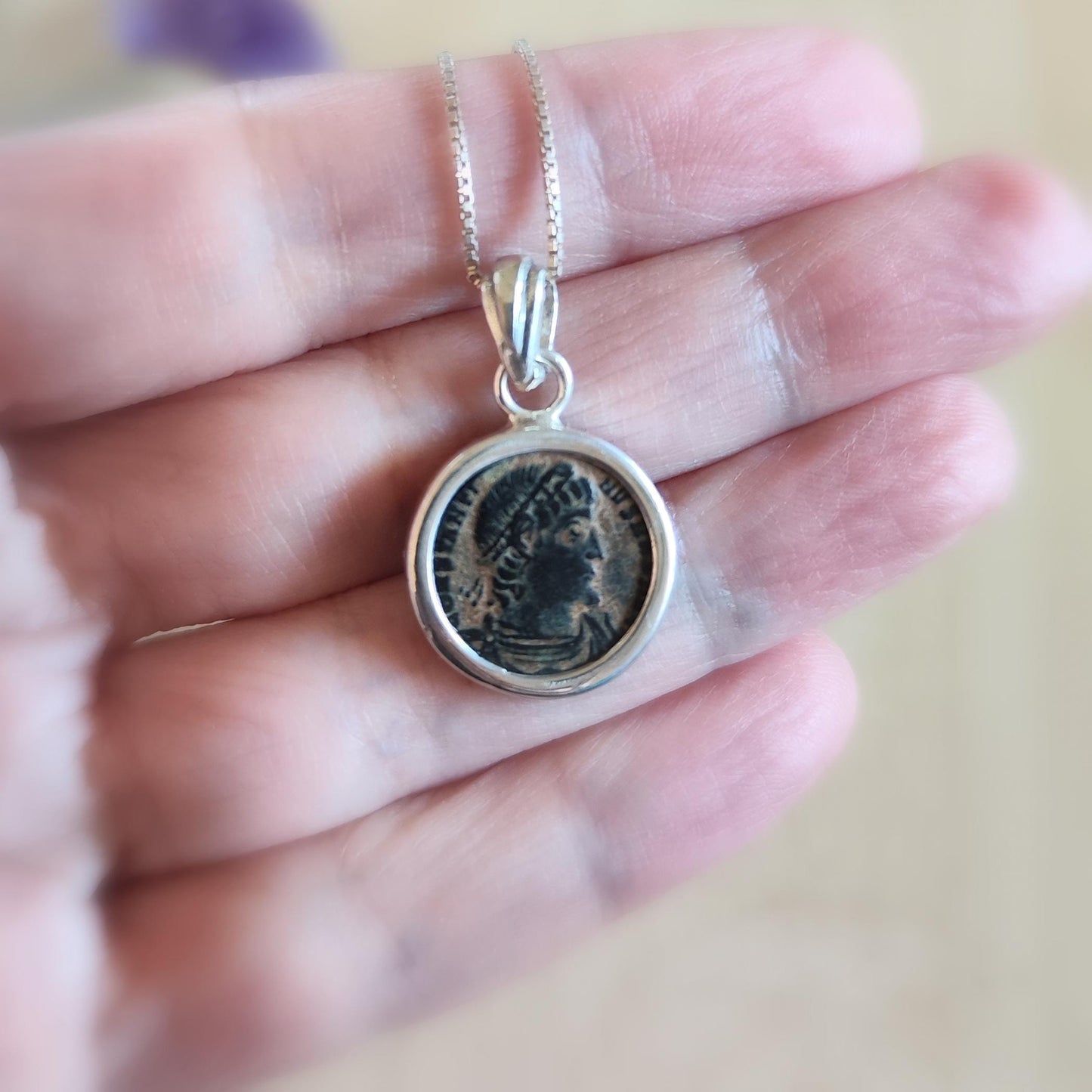Certified Antique Constantine the Great Coin Silver Necklace, Small Roman Coin Pendant, History Buff Gift Idea