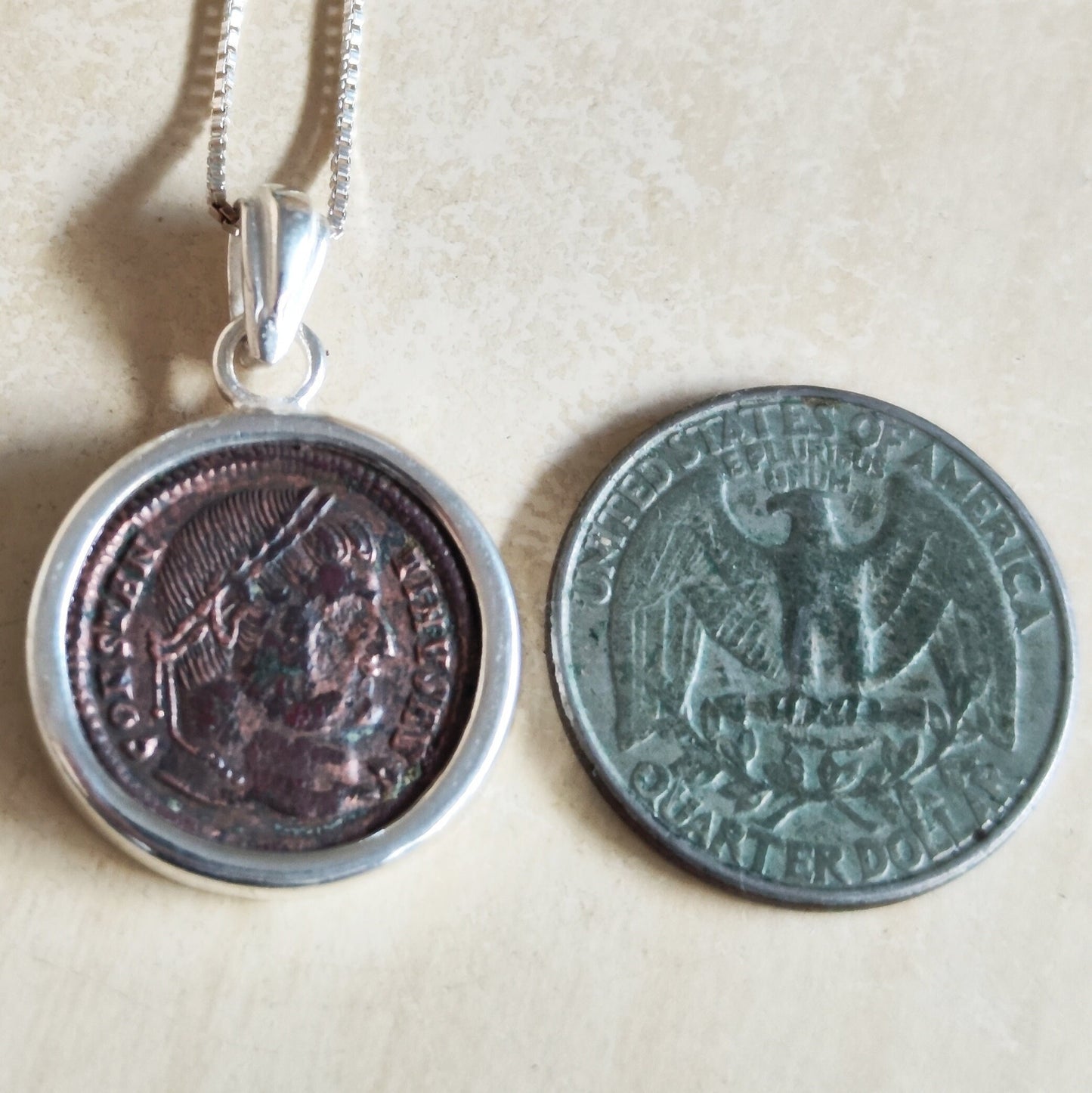 Constantine the Great Silver Pendant, Christian Coin Necklace, Roman Coin Medallion, Ancient Coin Necklace, Antique Coin Vintage Gift