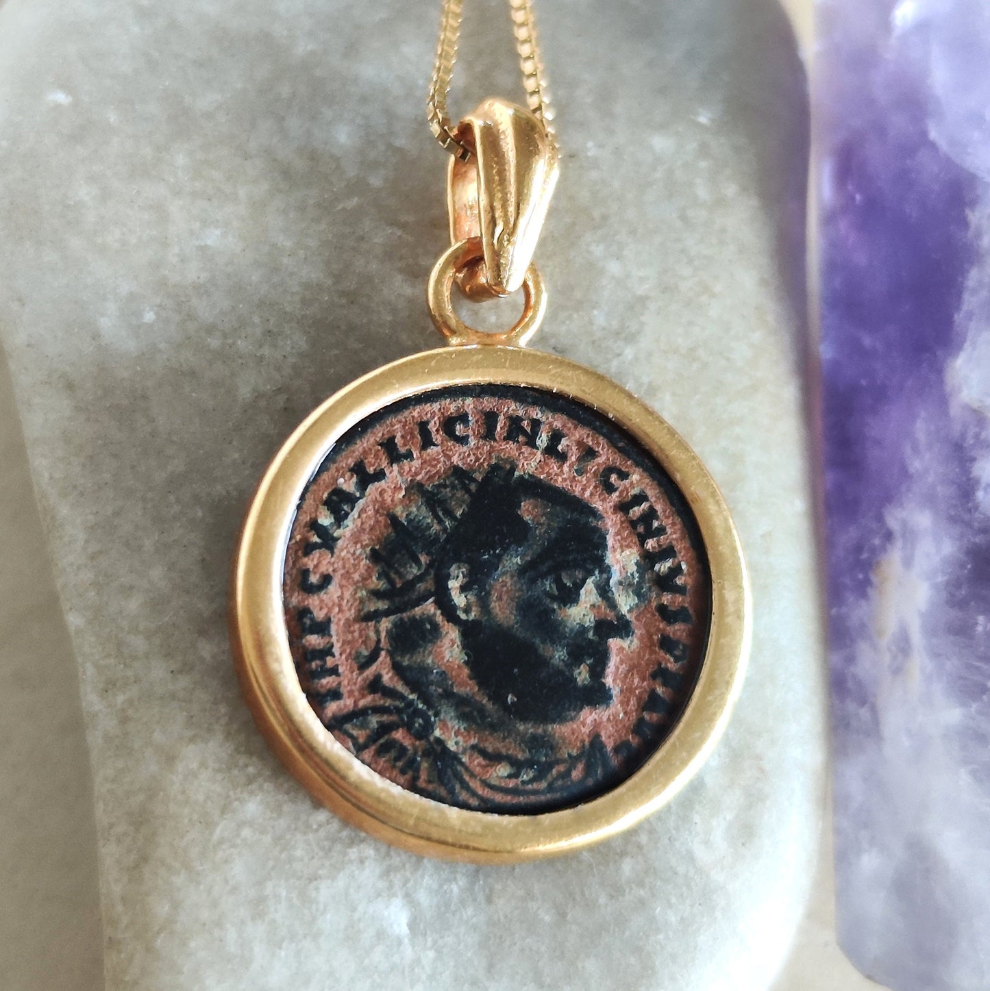 Certified Antique Roman Coin Necklace, Genuine Emperor Licinius Gold Plated medallion, Women Unisex Ancient Coin Jewelry, vintage Necklace