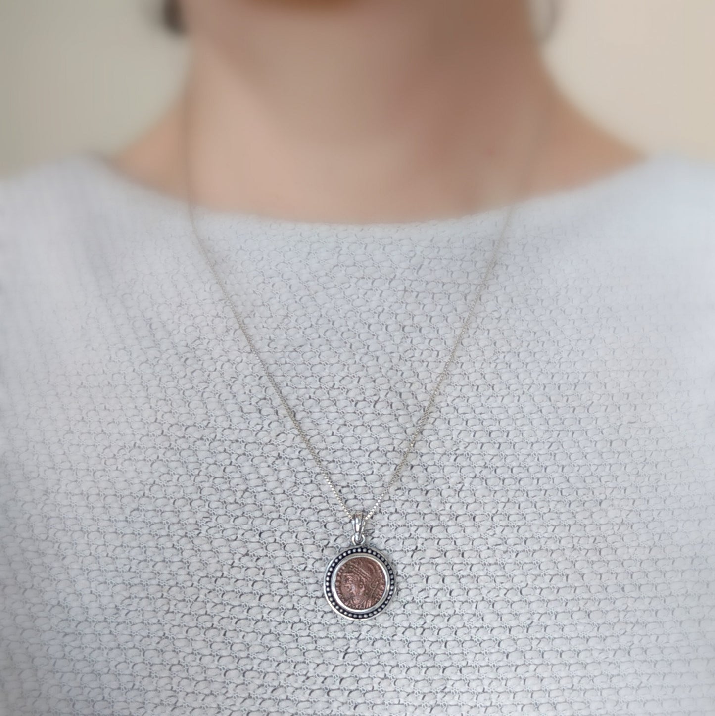 Genuine Certified Roman Coin Silver Necklace of Emperor Constantius, ancient bronze coin pendant, men gift, vintage style unisex Medallion
