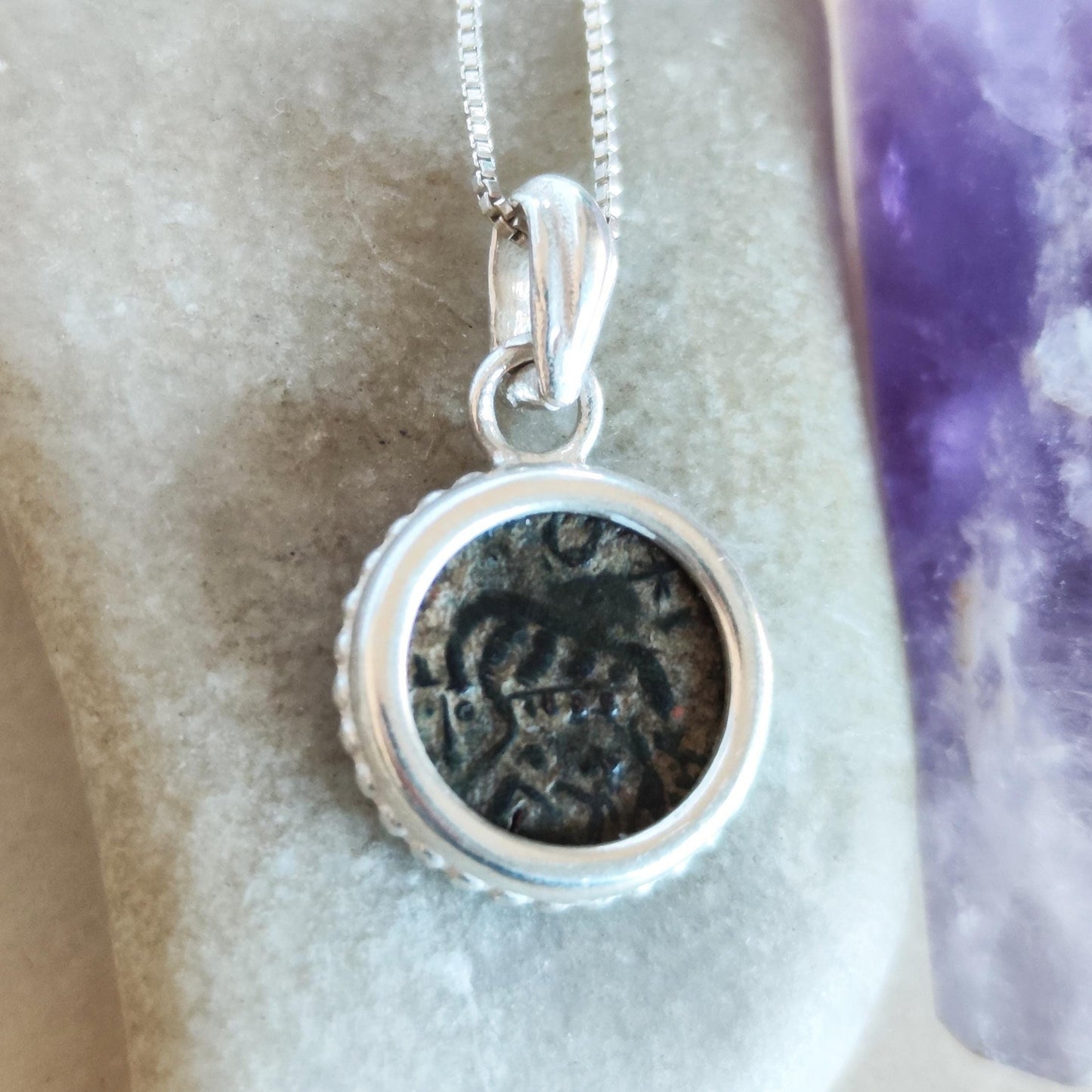 Romulus & Remus Coin Silver Necklace, Antique Genuine Roman Constantine She Wolf Small Pendant, Ancient History Medallion For Men and Women