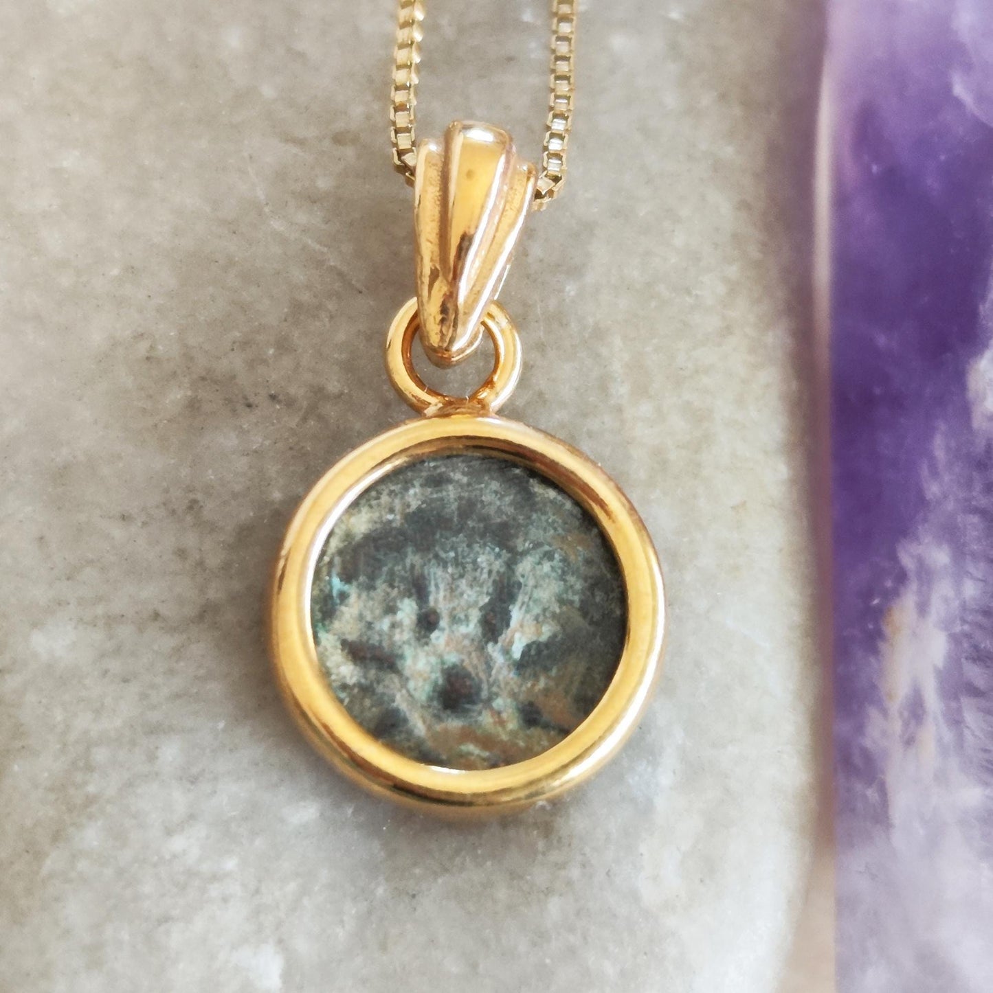 Mark 12:41 Widow's Mite Biblical Coin Necklace, Genuine Antique Christian Coin Gold Plated Minimalist Small Pendant