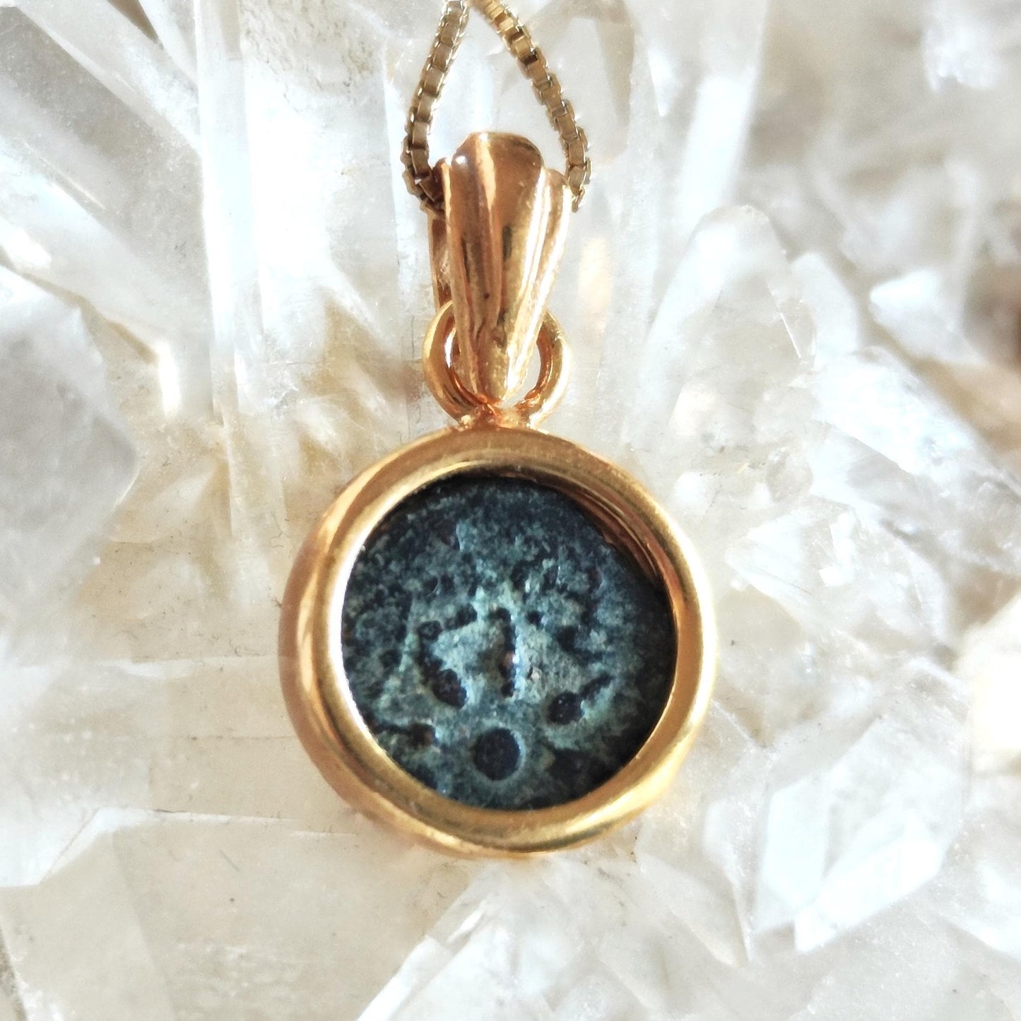 Mark 12:41 Widow's Mite Coin Necklace, Genuine Biblical Coin Gold Plated Small Pendant, Antique Real Jesus Ancient Coin, Christian Jewelry