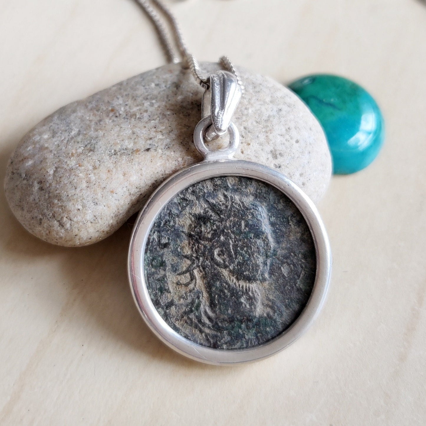 Antique Roman Empire Coin Silver Necklace, 3rd Century Valerian Pendant, Vintage Style Jewelry