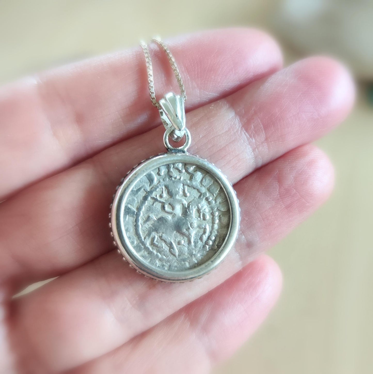 Authentic Medieval Silver Coin necklace, Horse Lion Crusader Jewelry, Christian Knights Cross Pendant