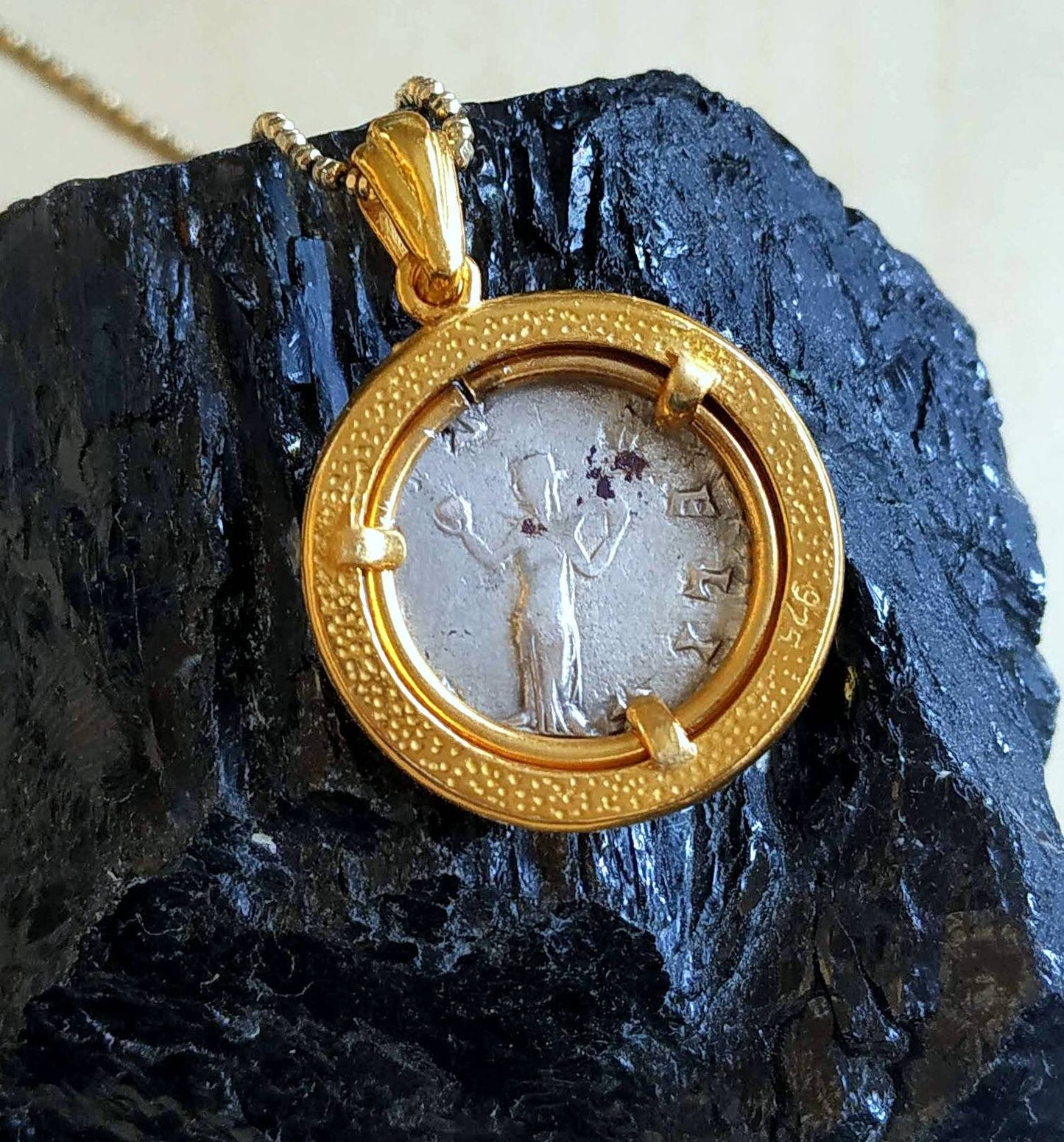 Silver Coin Necklace, Ancient Empress Julia Domna Coin Gold Plated Medallion, Women of the Roman empire Pendant, vintage style Gift for Her