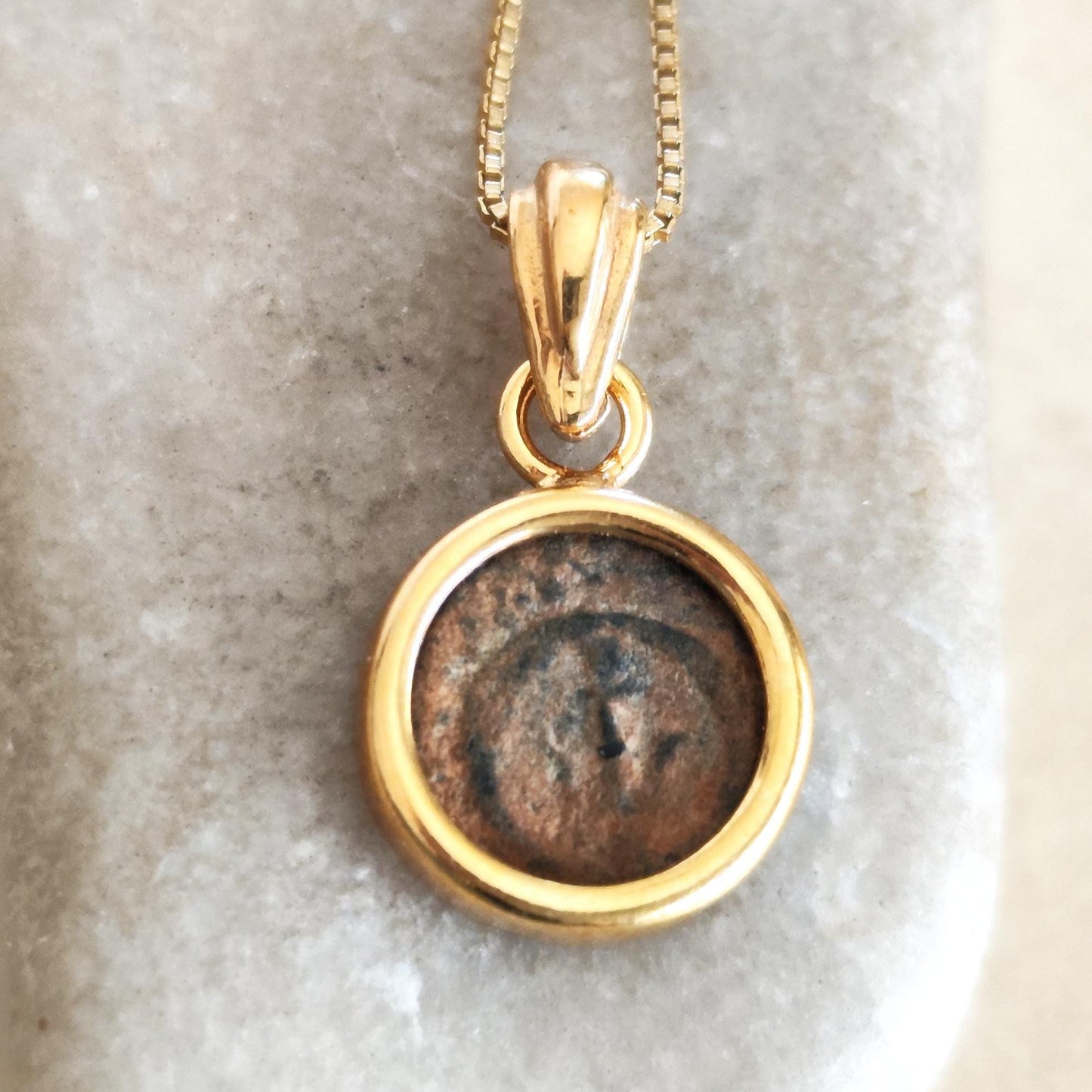 Christian Coin Necklace for women, Antique Real Widow's Mite coin Small pendant, Genuine Jewish Biblical Coin Charm, Jesus Ancient Coin Gift