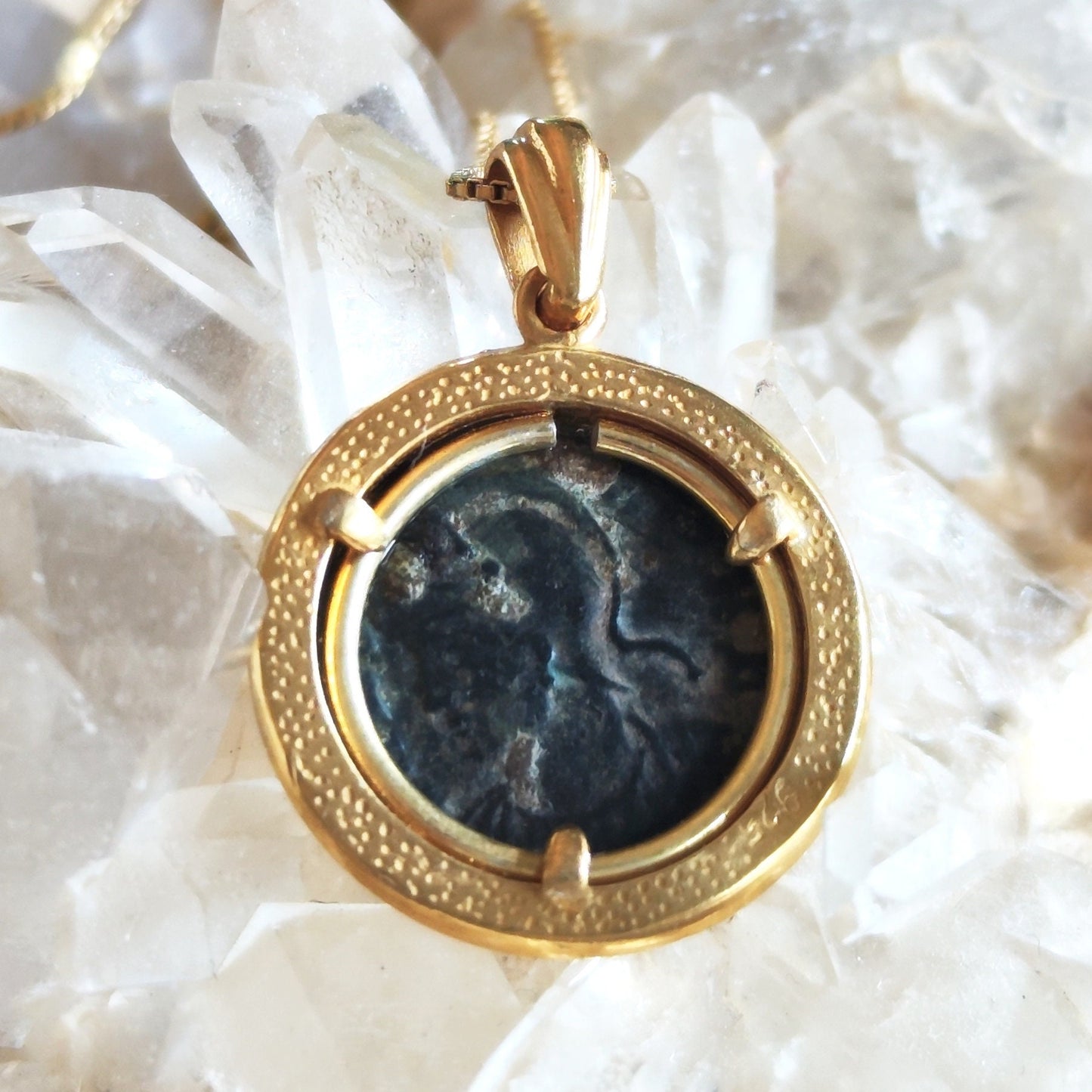 Genuine Roman Romulus & Remus coin necklace, Vintage Medallion, Antique Constantine She Wolf Bronze Coin
