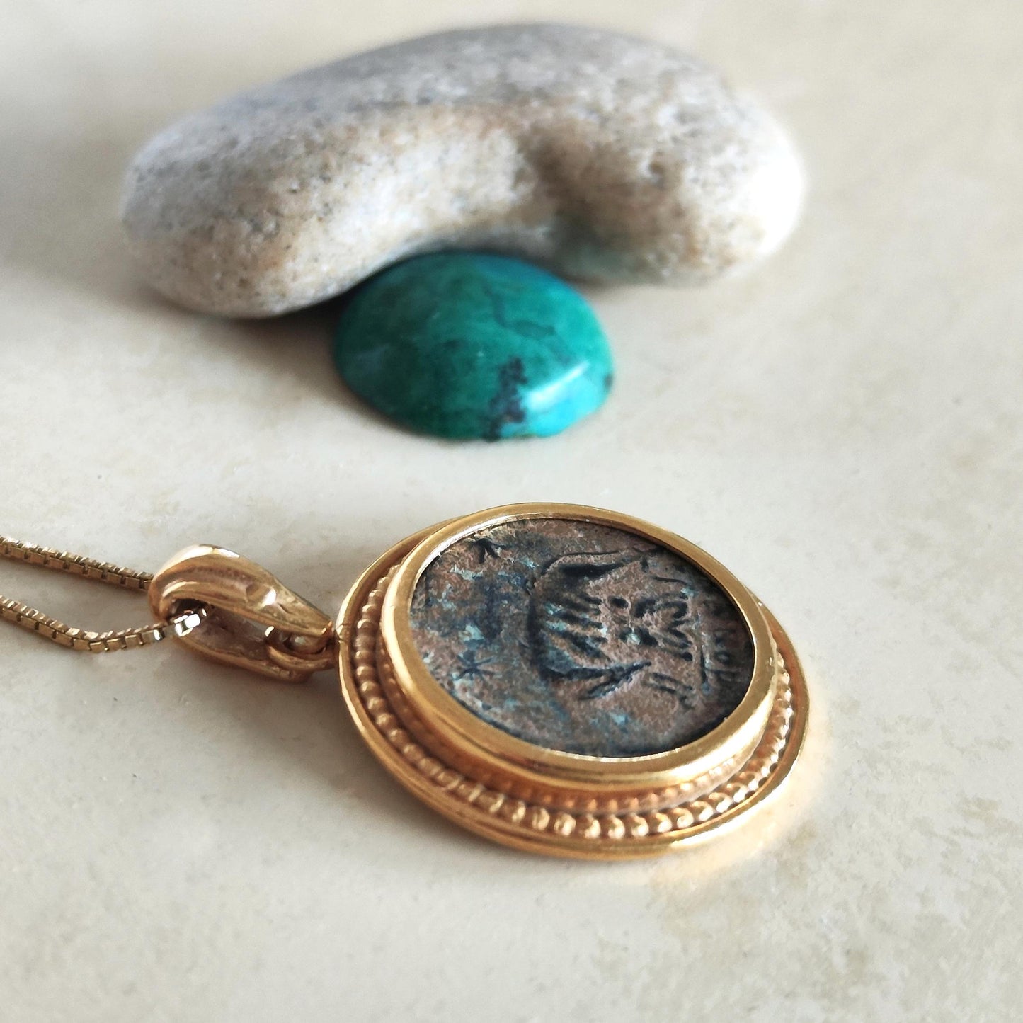 Antique Constantine She Wolf Bronze Coin Necklace, Ancient Roman Romulus & Remus coin, Vintage Gold Plated Coin Pendant, Medallion Jewelry