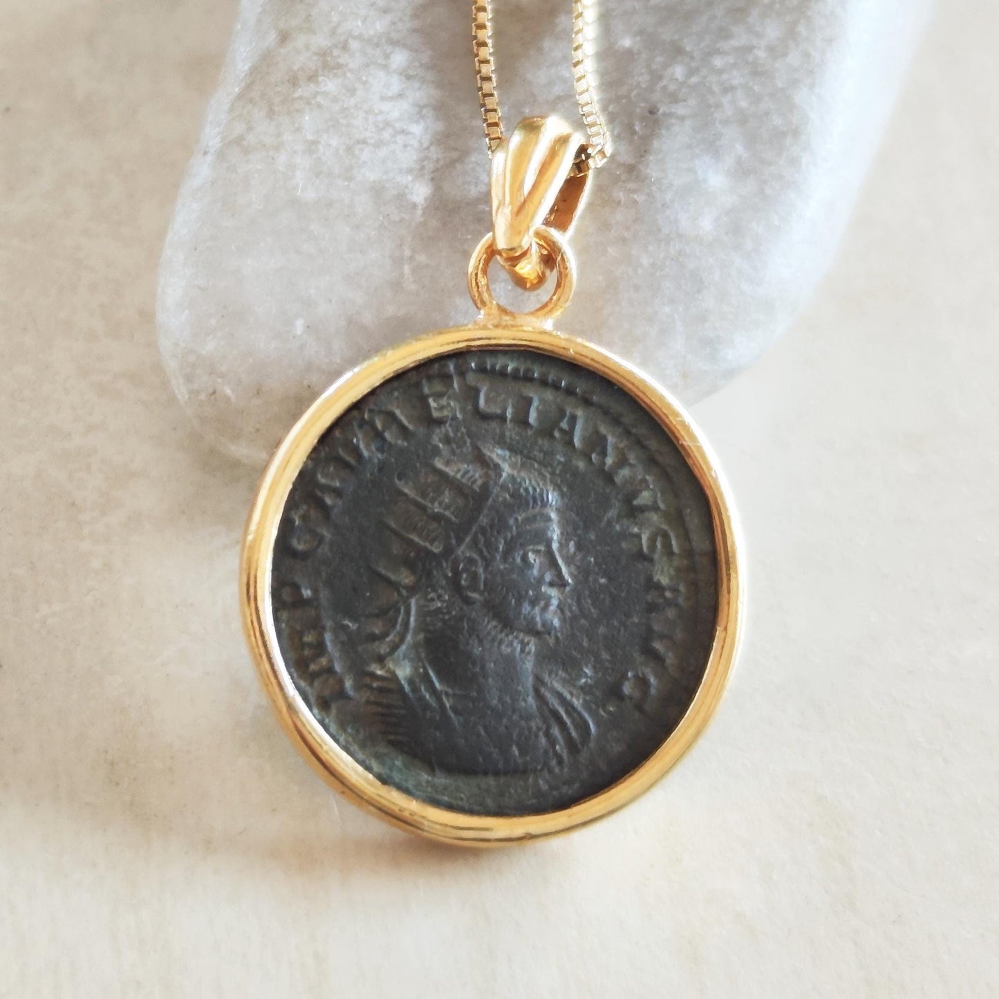Antique Roman Aurelian Coin Pendant, Authentic Roman Coin Necklace, Real Ancient Coin Necklace, Gold Plated Vintage Pendant