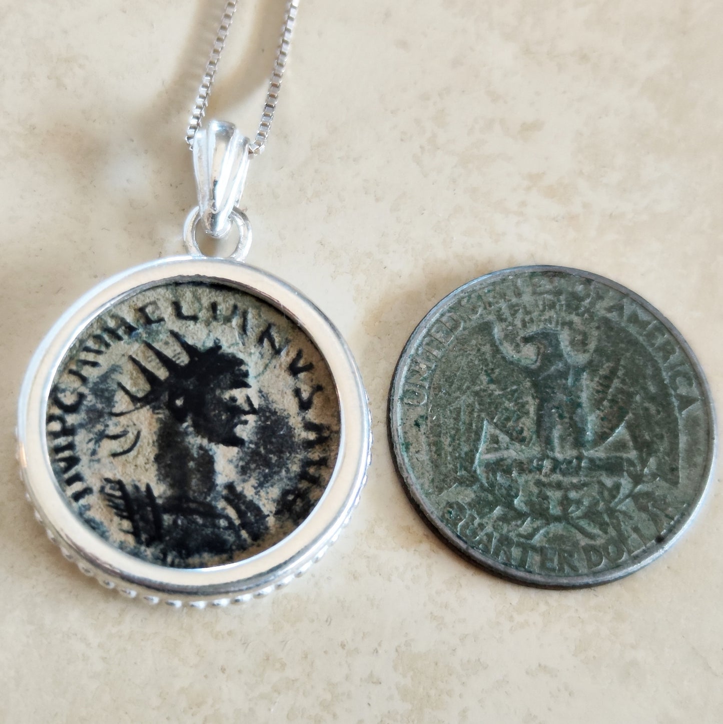 Emperor Aurelian Roman Coin Necklace, Authentic Certified Ancient Coin Silver Pendant, Antique Roman medallion, Vintage Pendant, unisex gift