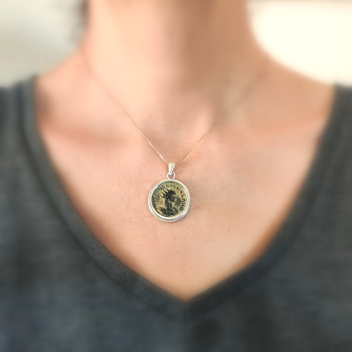 Emperor Aurelian Roman Coin Necklace, Authentic Certified Ancient Coin Silver Pendant, Antique Roman medallion, Vintage Pendant, unisex gift
