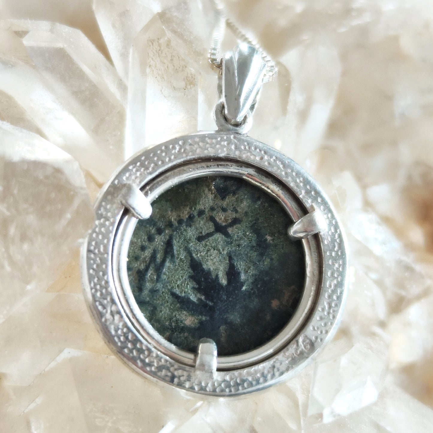 Antique Jewish Revolt Masada Coin Silver Necklace, Jerusalem Second Temple Prutah Medallion, Year Three Barr Designs