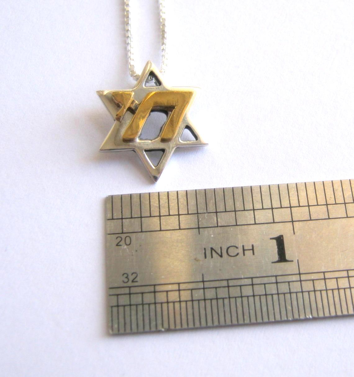 Two-Tone Star of David Chai Necklace, Silver and Gold Jewish Hebrew small Pendant Barr Designs