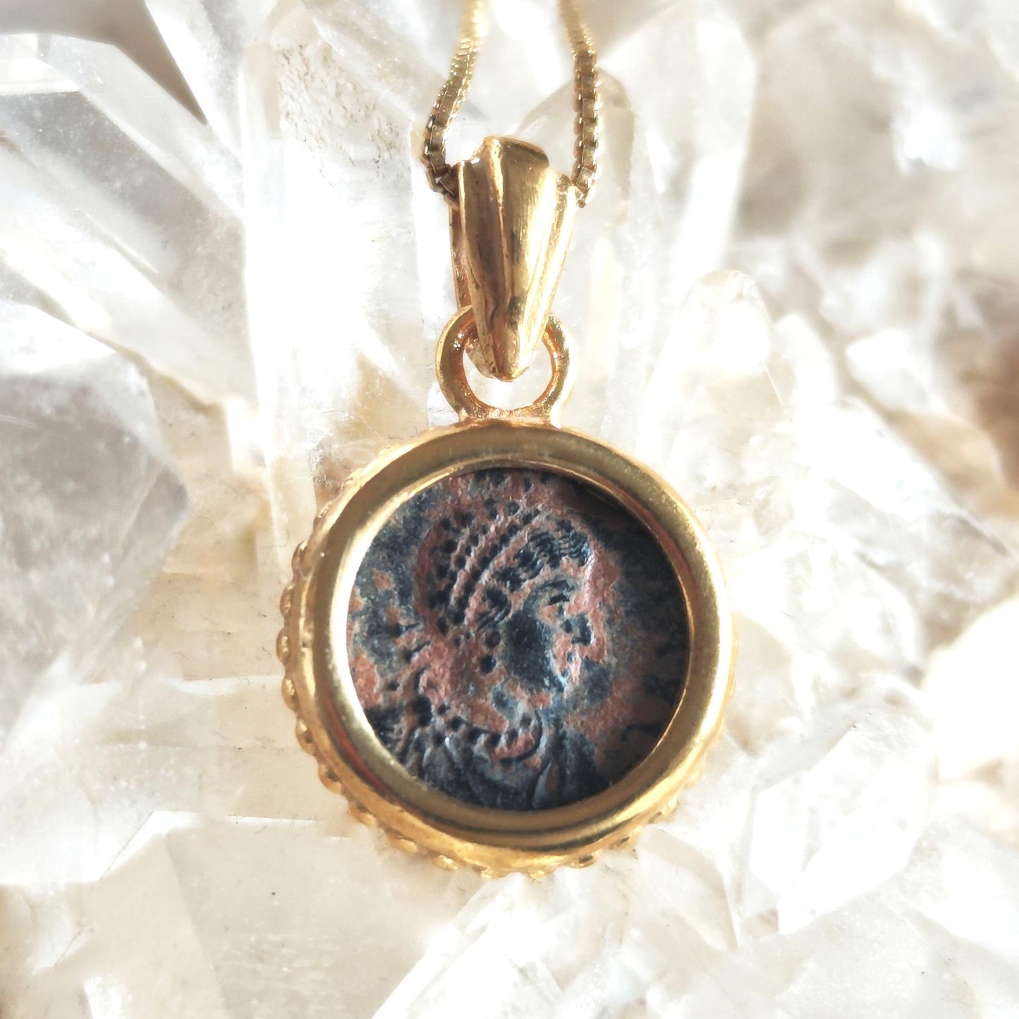 Ancient Roman Empress Coin Necklace, St. Aelia Flaccilla Small Medallion, Christian Orthodox Jewelry, Emperor Theodosius Arcadius Honorius