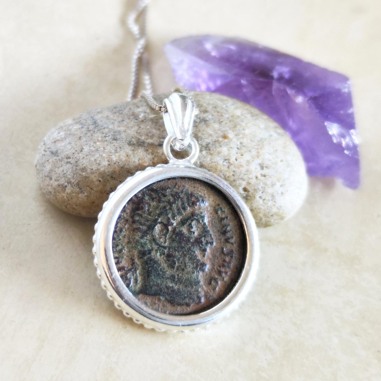 Genuine Constantine the Great Coin Necklace, Antique Roman coin Reversible Pendant, Men Silver Medallion, Christian men gift, unisex jewelry