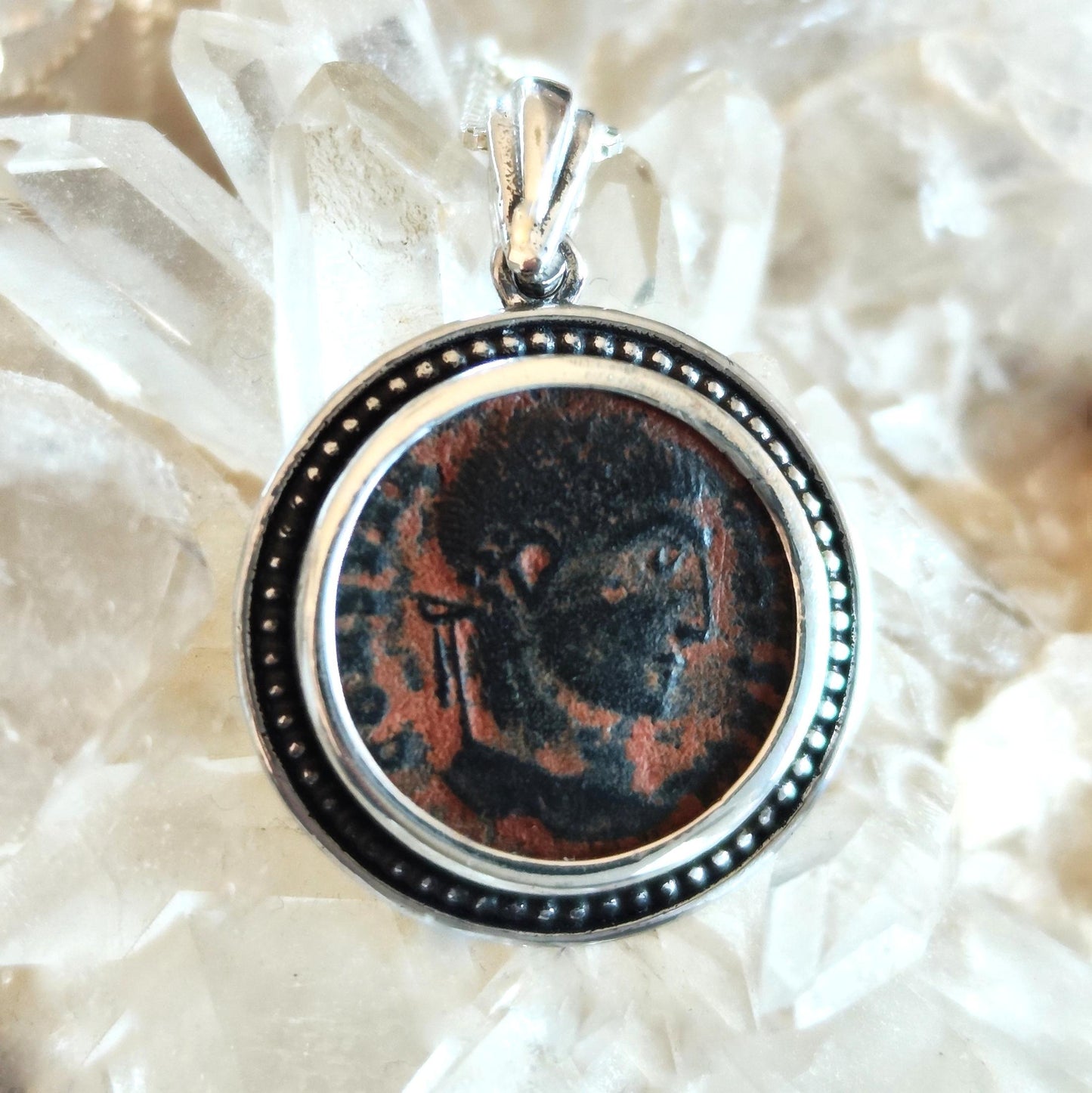Antique Constantine the Great Coin Silver Necklace, Ancient Roman Coin Pendant
