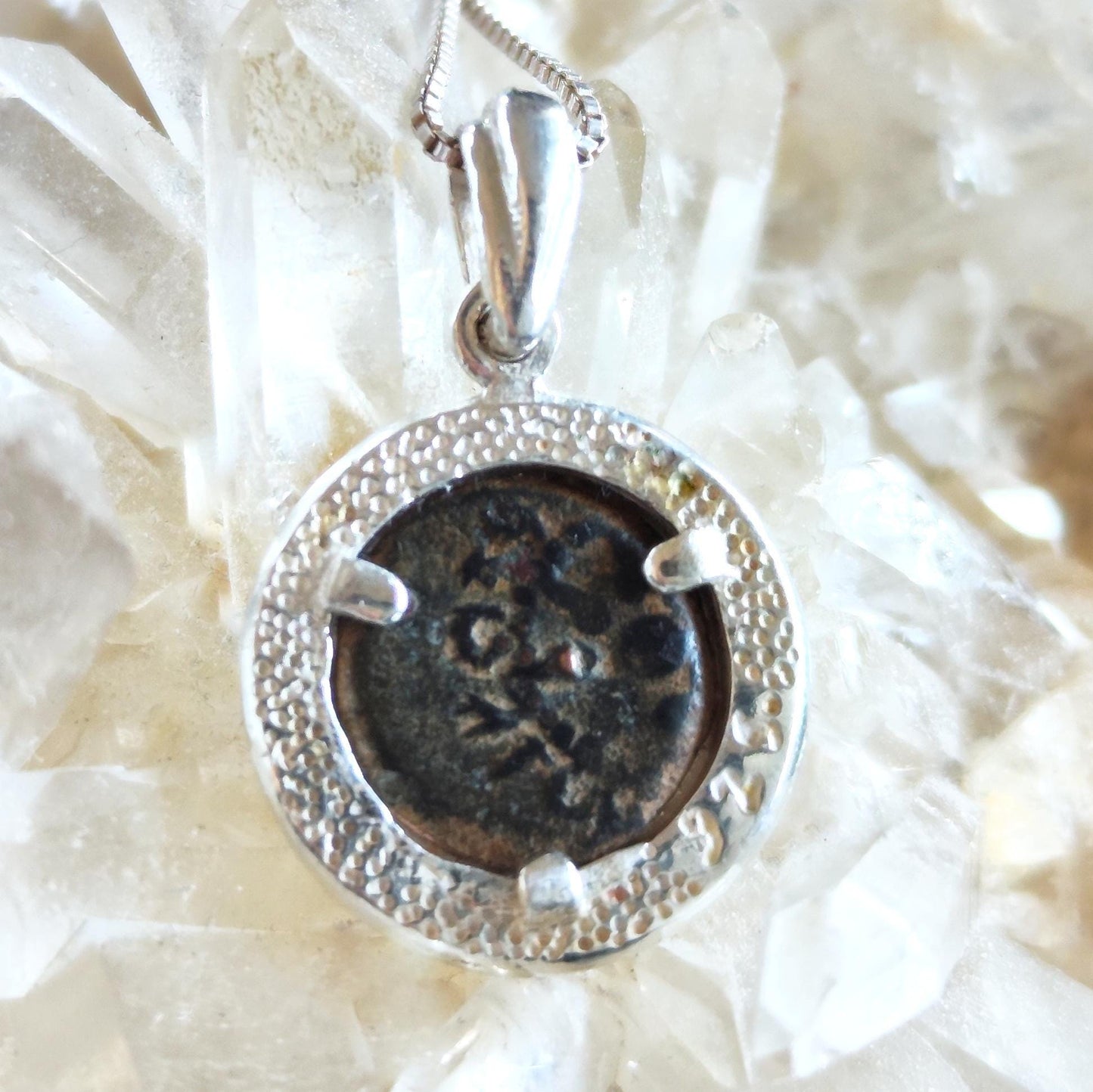 Antique Widows Mite Coin Necklace, Ancient Christian Silver Pendant, Israeli jewelry Barr Designs