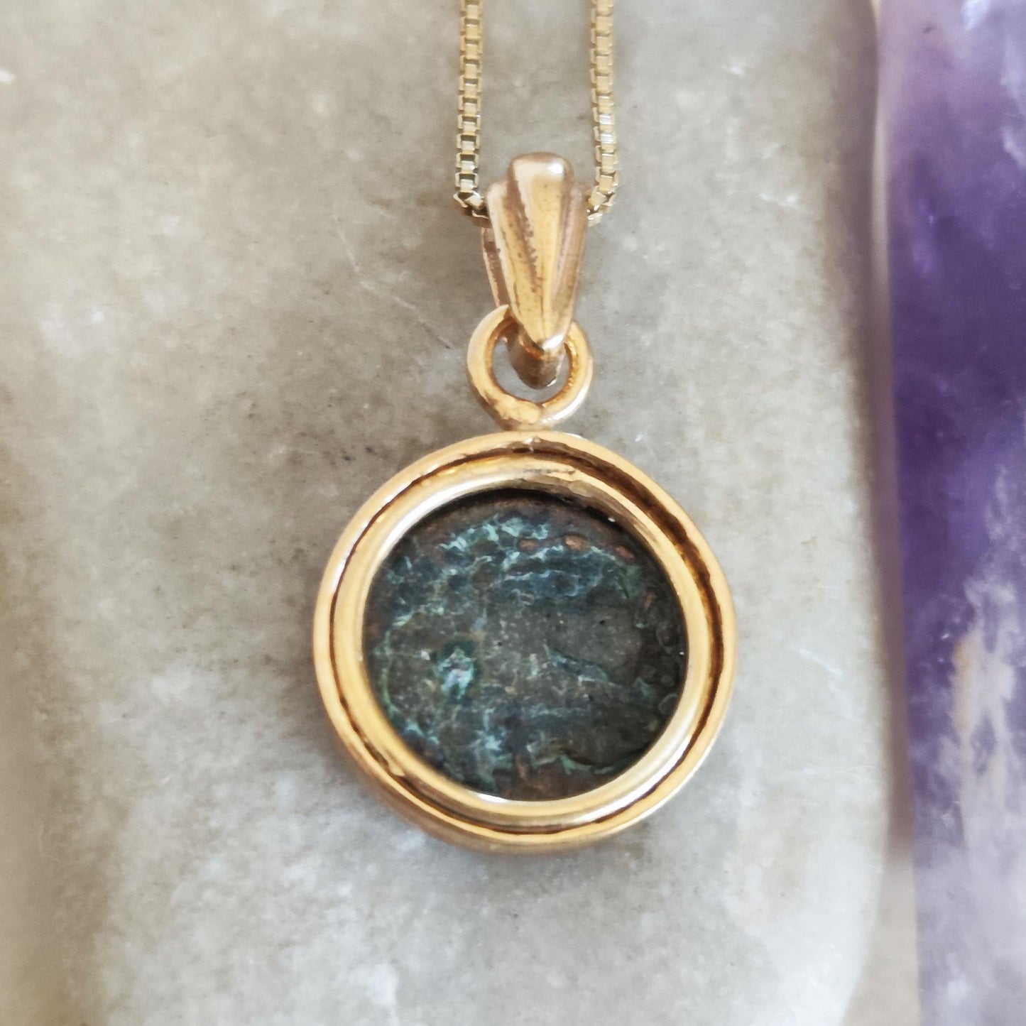 Widow's Mite Pendant, Genuine Ancient Coin Necklace, Vintage Gold Plated Small Coin Pendant, Widow Mite Jewelry, Jesus Christ Antique Coin