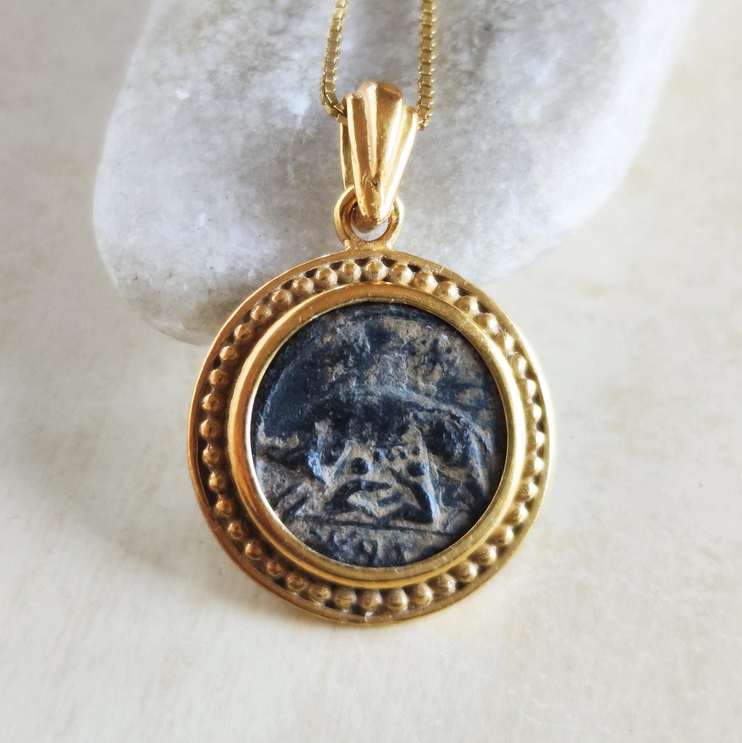Roman Coin Of Romulus & Remus necklace, Ancient History Mythology Medallion, Women Pendant, Antique Constantine She wolf bronze coin