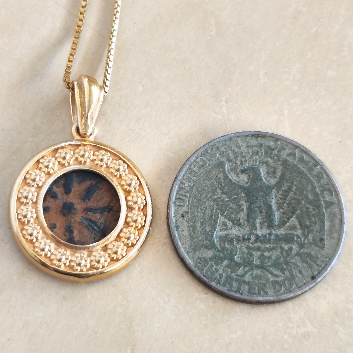 Widow's Mite Coin Gold Plated Pendant, Ancient Biblical Coin Necklace, Flower Nature Jewelry, Christian Gift Idea, Antique Vintage Style