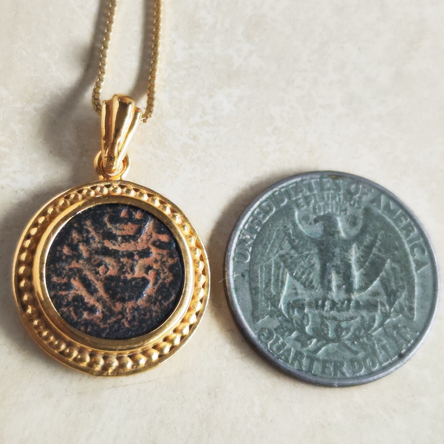 Ancient Masada Coin necklace, First Jewish Revolt Real Bronze Prutah Pendant, Jerusalem Second Temple coin, Roman Amphora Grape Leaf