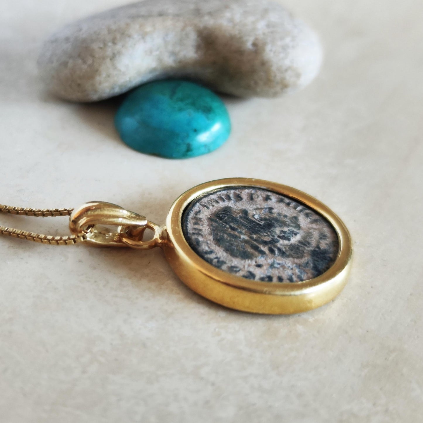Authentic Certified Roman coin necklace, Antique Emperor Constantine the Great Gold Plated medallion, Vintage coin Pendant, unisex gift idea