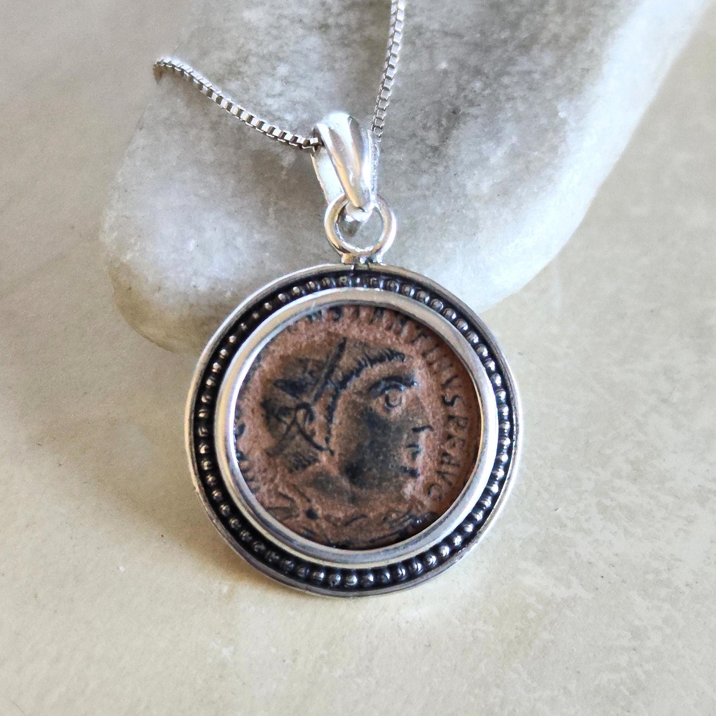 Genuine Roman Coin Pendant, Emperor Constantine I Roman Coin Necklace, Ancient Coin Necklace, Vintage Jewelry, Roman God Jupiter
