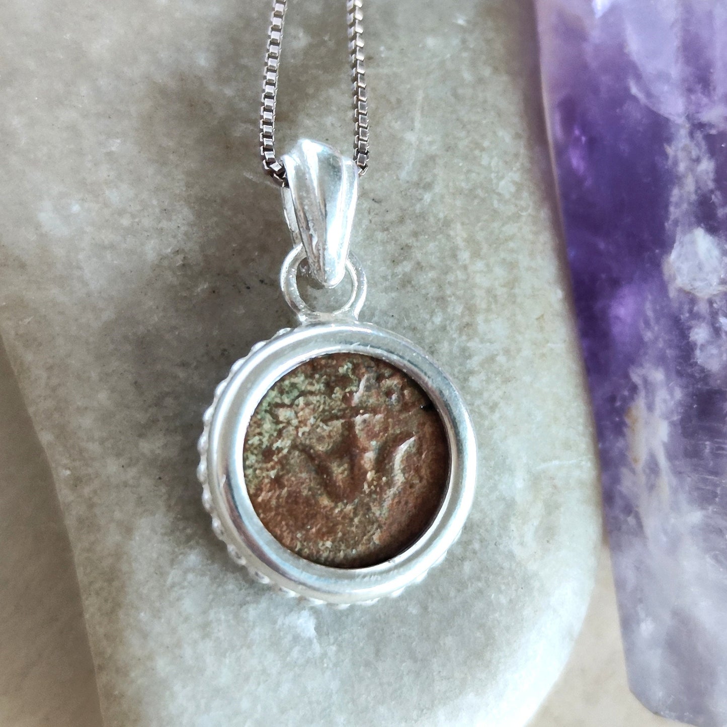 Mark 12:41 Biblical Coin Jewelry, Genuine widow mite pendant, Ancient Judea bronze coin, Christian Jesus coin necklace, Unisex Silver charm