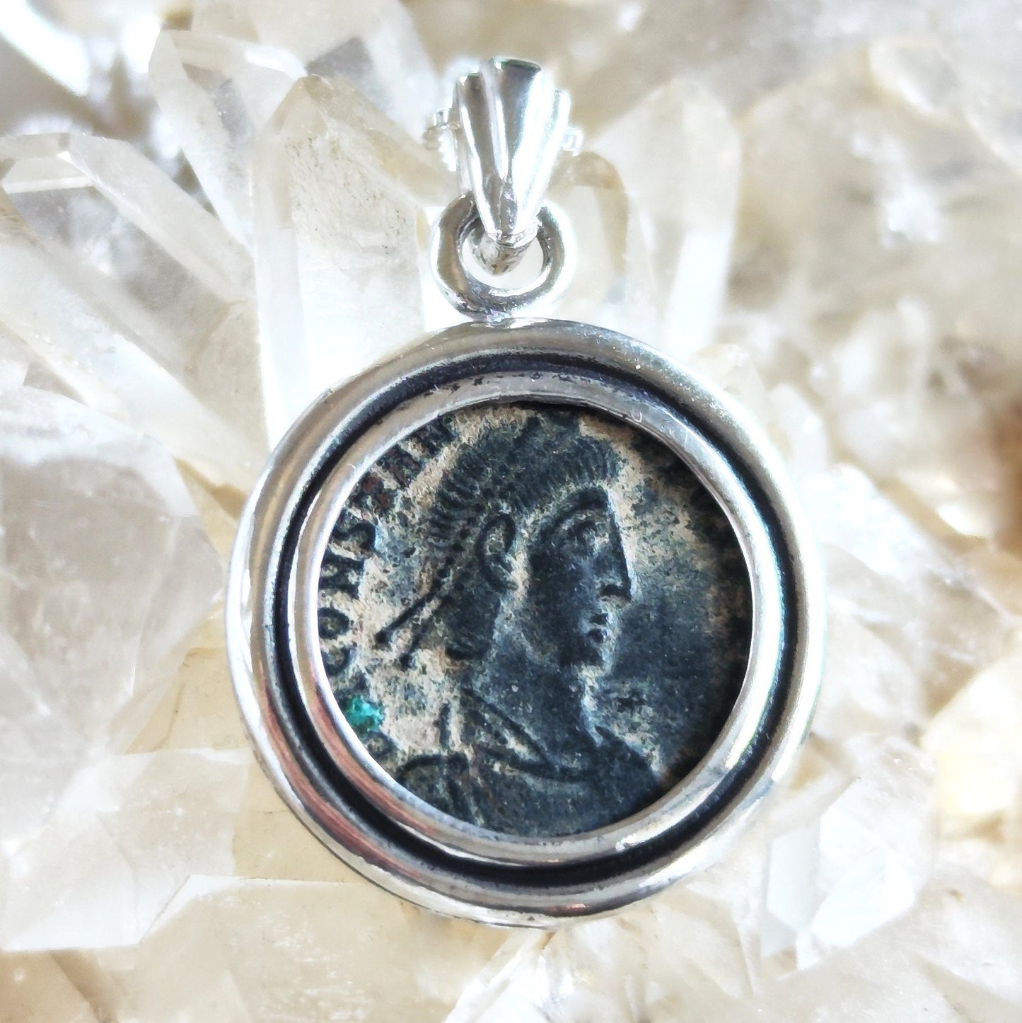 Roman Coin Silver Necklace, Antique Emperor Constantius Medallion, Men Coin Pendant, History Buff Jewelry, Unisex Bronze Coin Pendant
