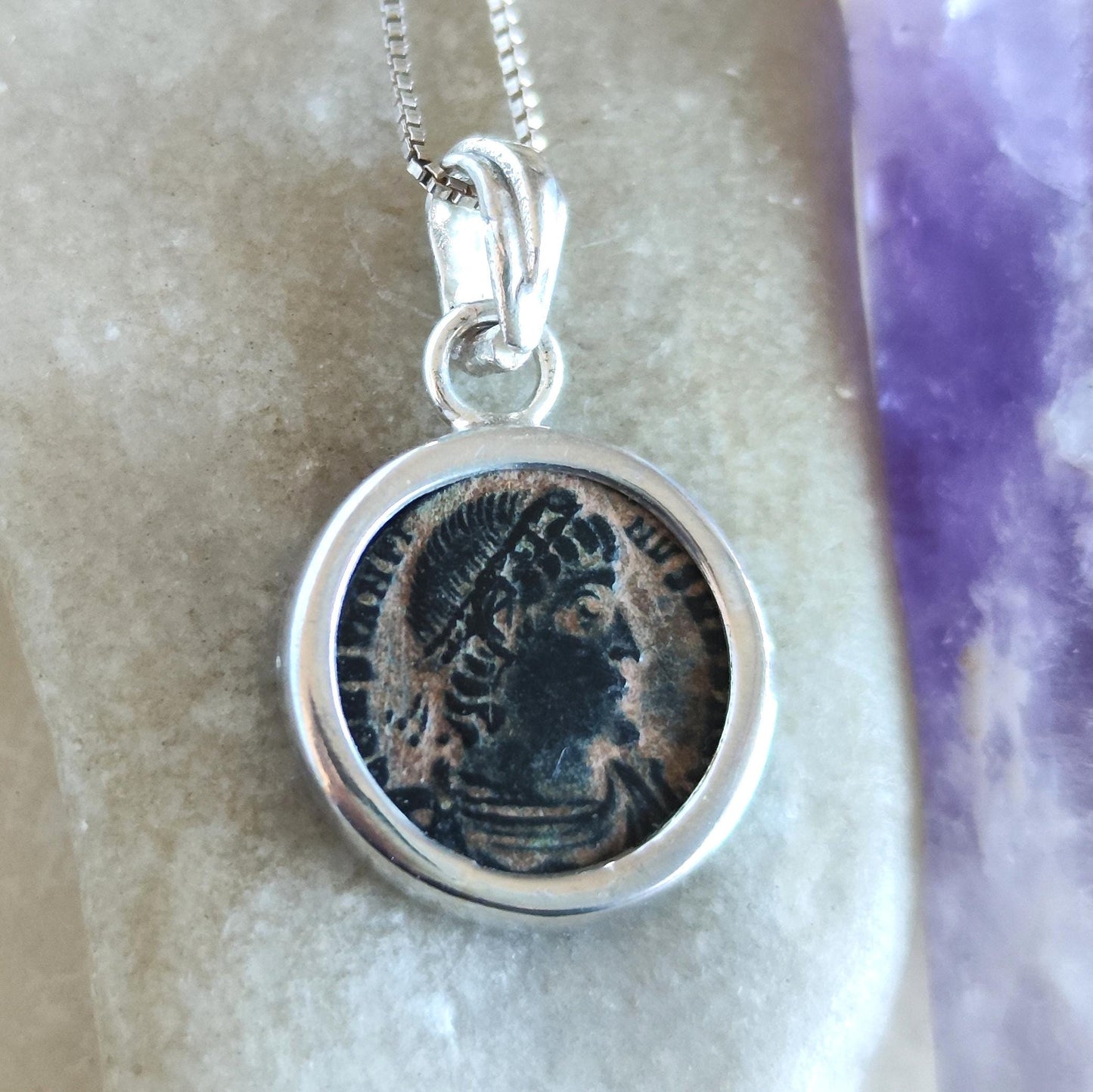 Certified Antique Constantine the Great Coin Silver Necklace, Small Roman Coin Pendant, History Buff Gift Idea