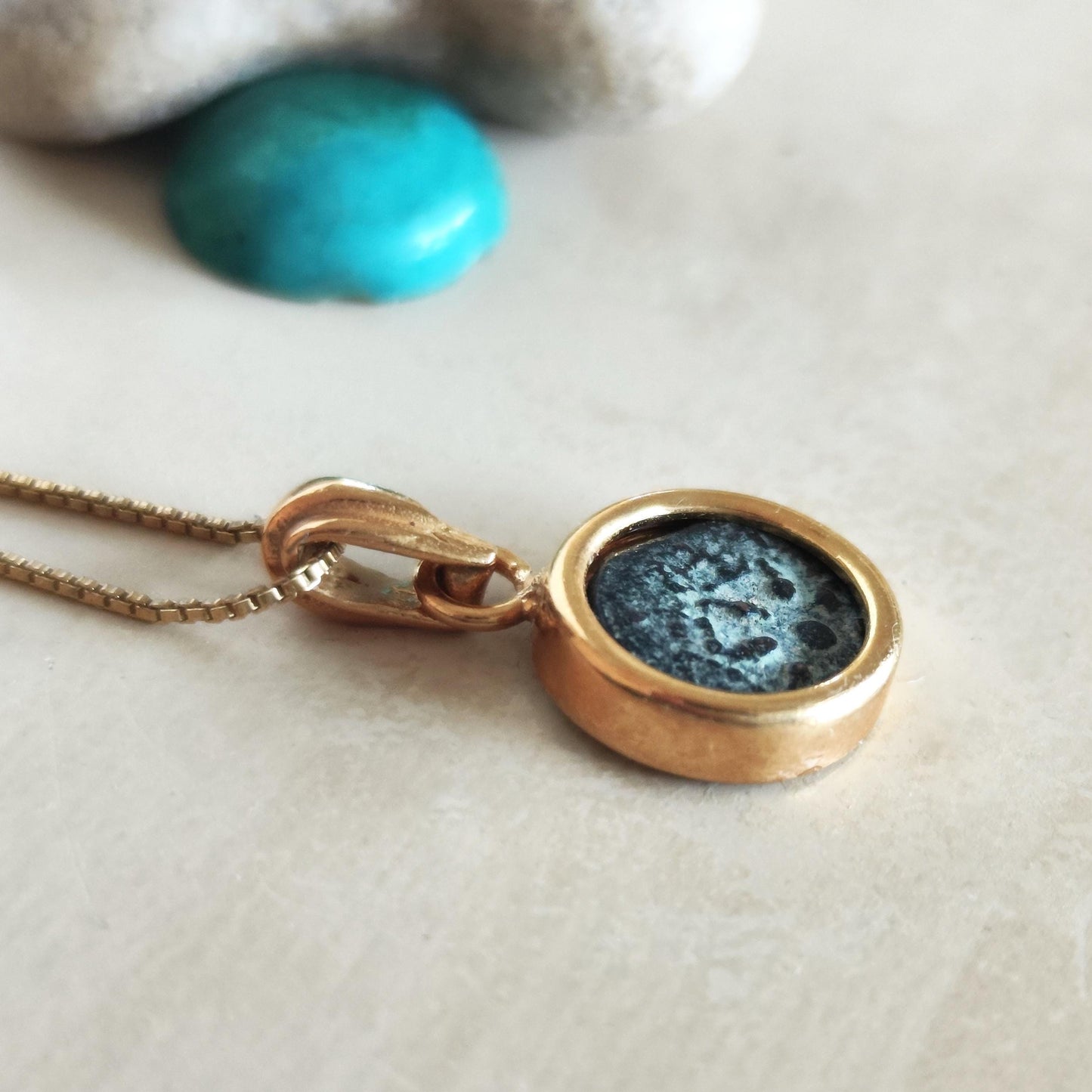 Mark 12:41 Widow's Mite Coin Necklace, Genuine Biblical Coin Gold Plated Small Pendant, Antique Real Jesus Ancient Coin, Christian Jewelry