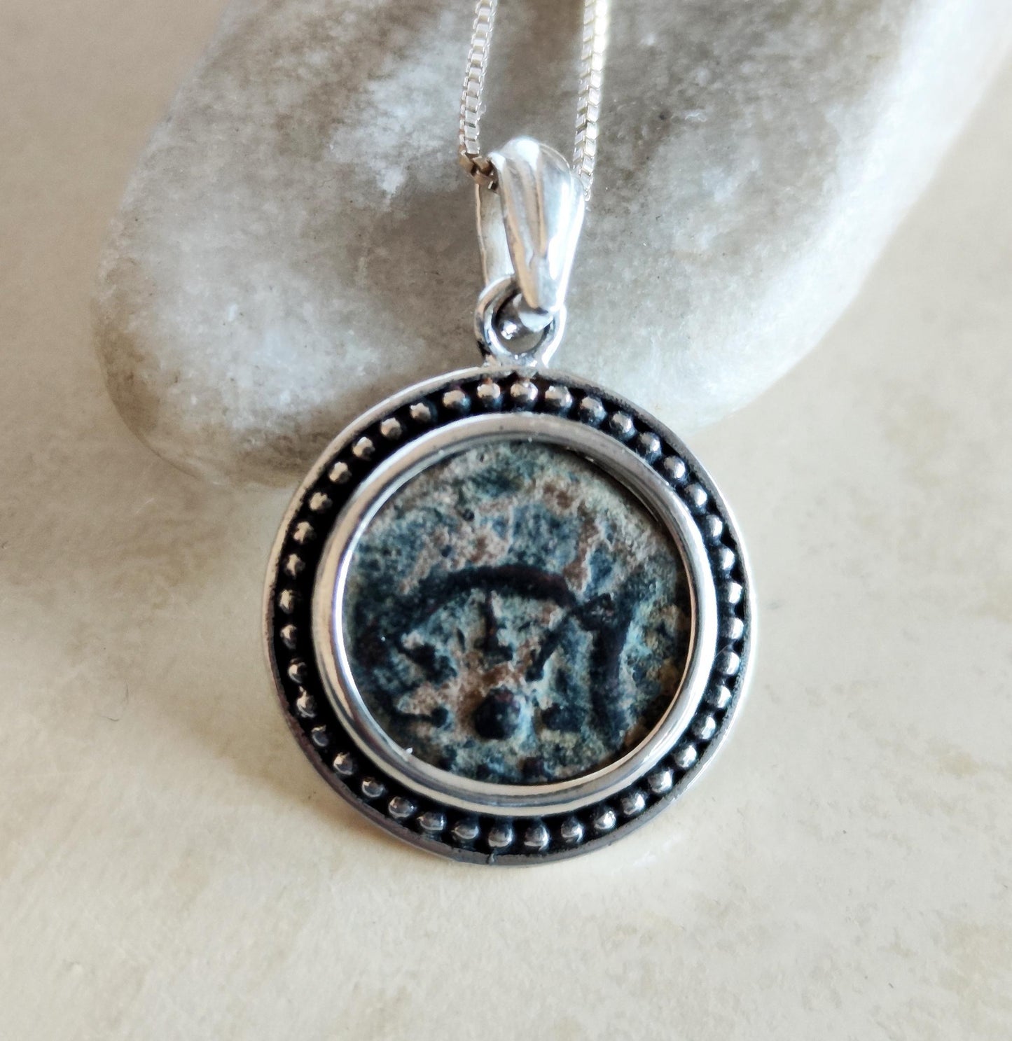 Antique Large Widow Mite Coin Necklace, Jesus Biblical Medallion, Christian Men Gift, Story Telling Jewelry, Marine Anchor Pendant