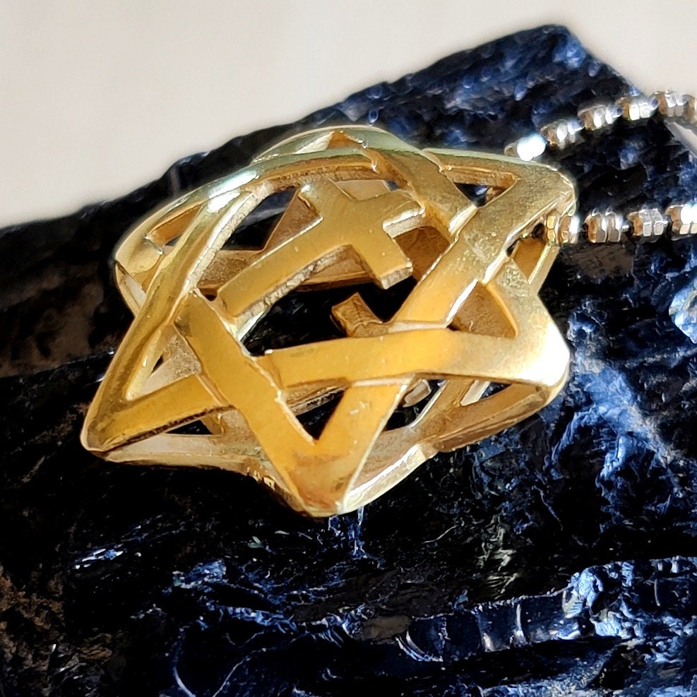 Star of David With Cross 3D necklace, Gold Plated Messianic Jewelry, Jewish Christian interfaith pendant
