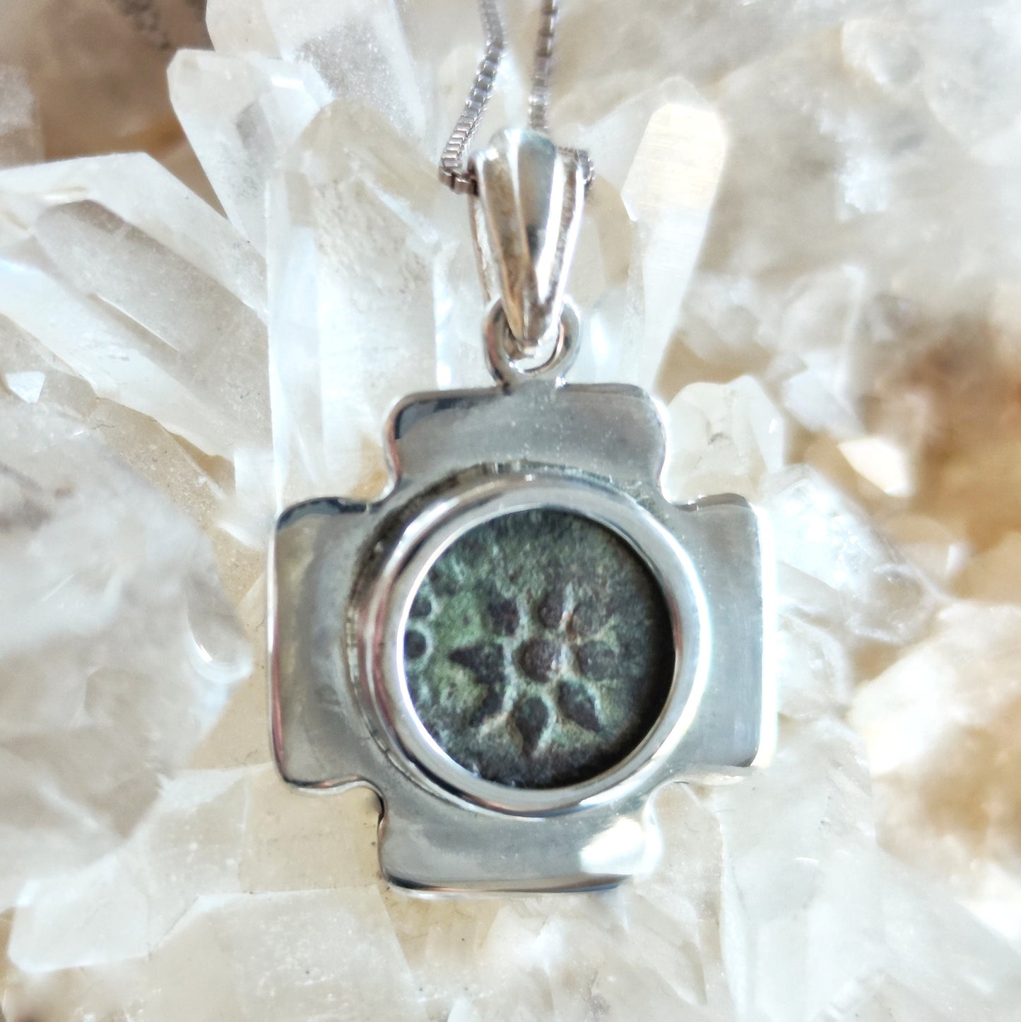 Christian Cross Necklace, Antique Widow's Mite Coin Pendant, Jerusalem Jewelry Silver Pendant, Jesus Christ Coin, Christmas gift for Men