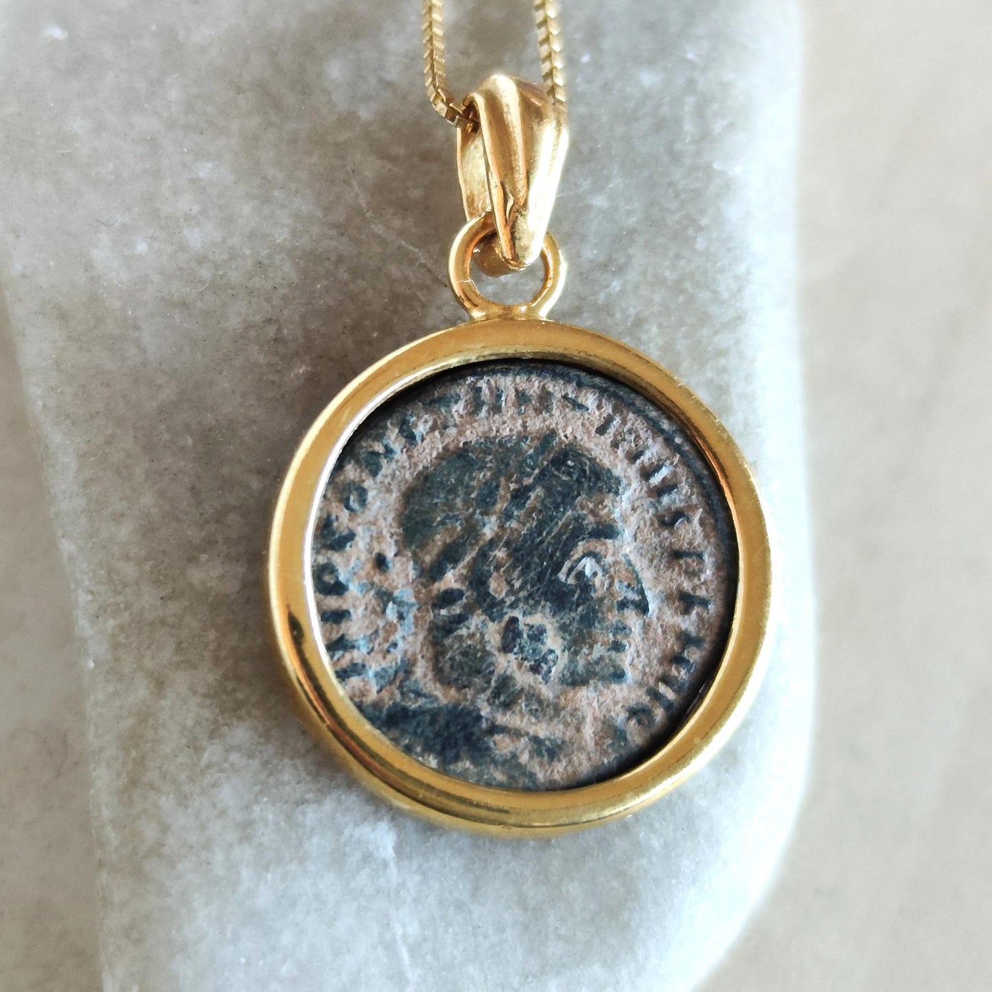 Authentic Certified Roman coin necklace, Antique Emperor Constantine the Great Gold Plated medallion, Vintage coin Pendant, unisex gift idea