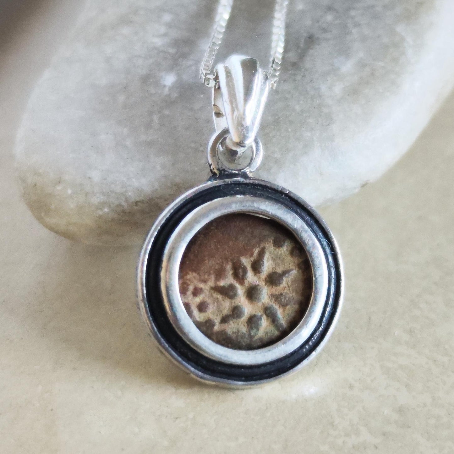 Genuine biblical widow mite coin necklace, Christian men medallion, antique minimalist silver charm, small Jesus pendant, Christmas Gift