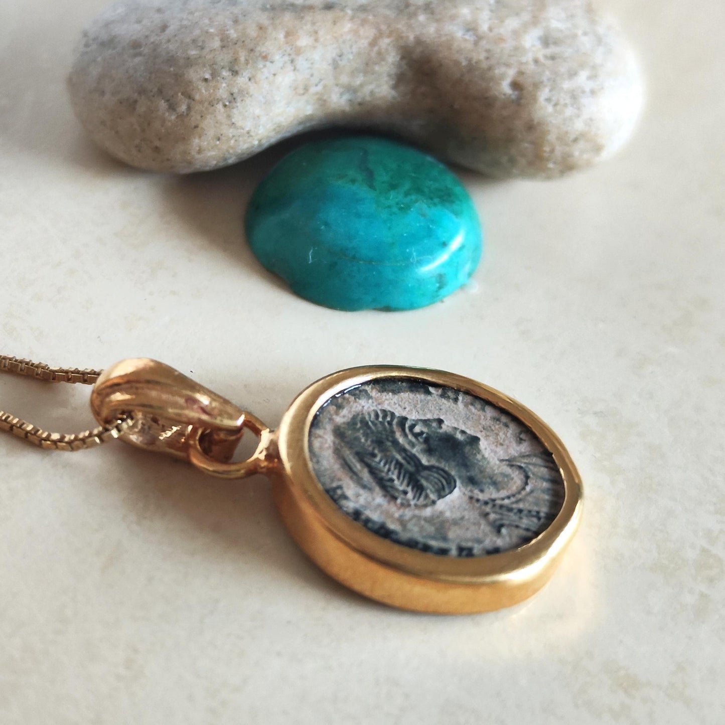 Antique Saint Helena Coin Necklace, Roman Christian Small Medallion for Women, Constantine the Great Mother Pendant, Empress St. Helen charm