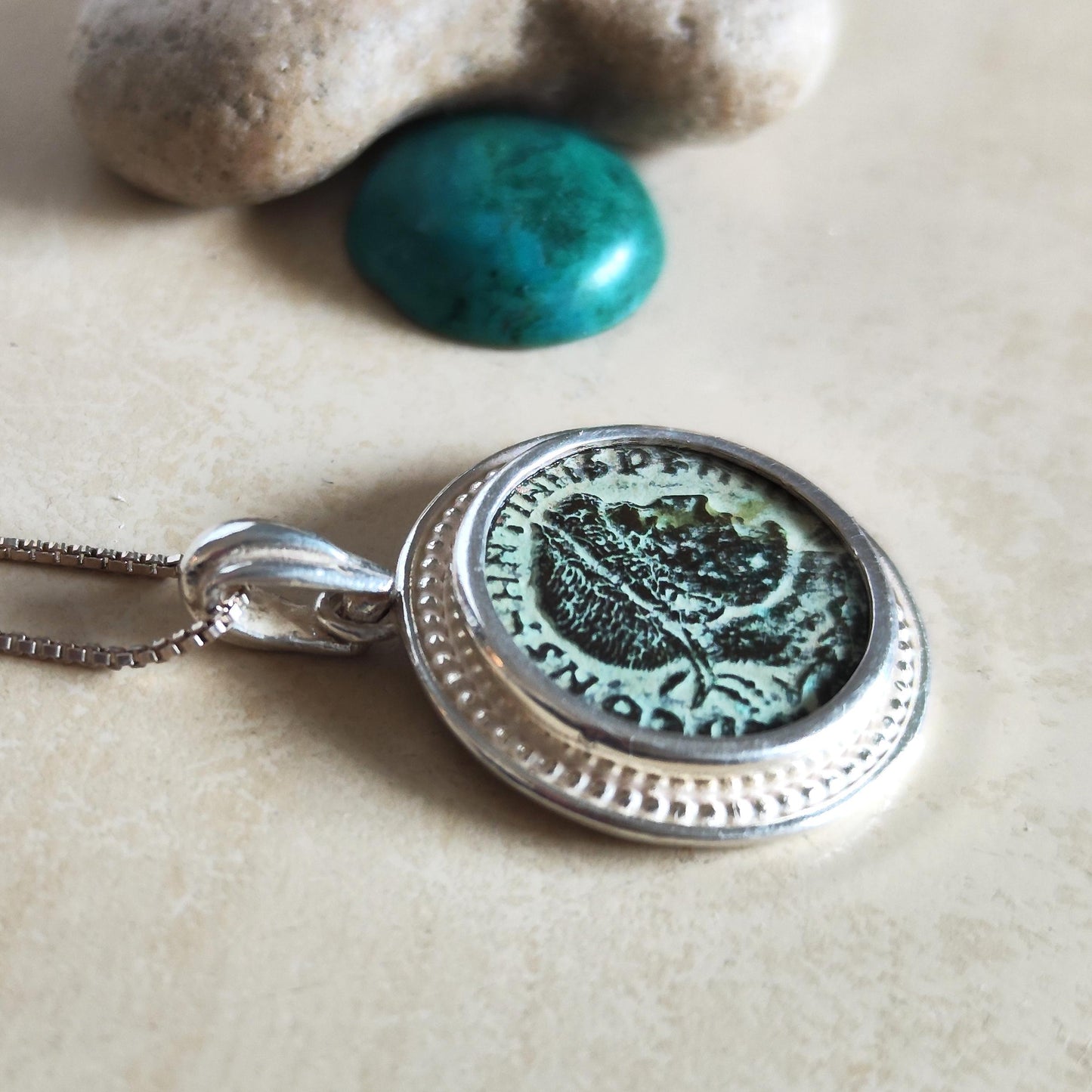 Roman Constantine the Great coin silver necklace, real ancient certified bronze coin pendant, men unisex gift idea, Antique vintage jewelry